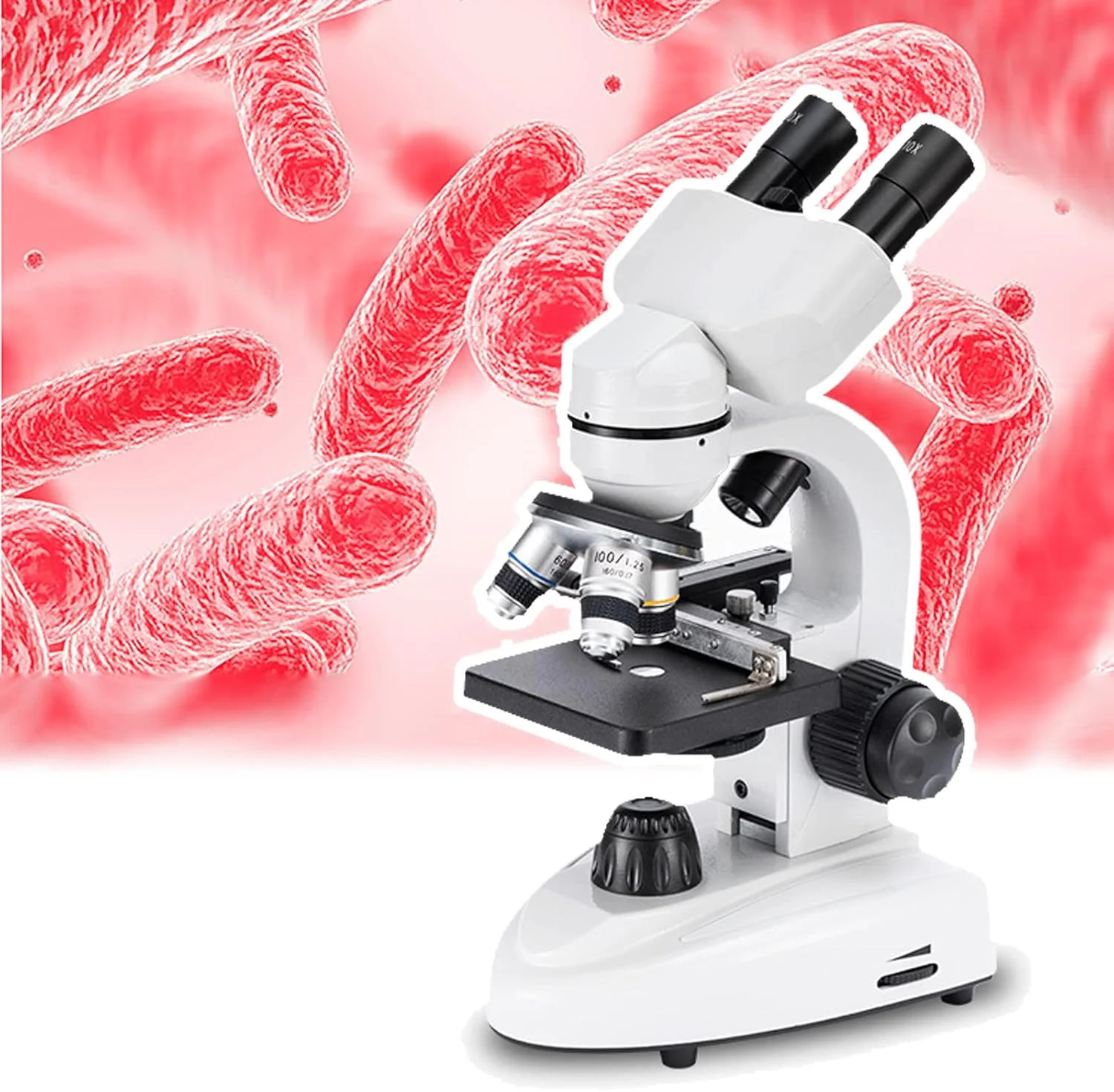 میکروسکوپ قابل حمل JYXindzkj، میکروسکوپ آزمایش دانش آموزی، چرخش 360 درجه ای، فاصله بین مردمکی 55-75 میلی متر، سیستم منبع نور دوگانه، پنج فیلتر رنگی، 30000X