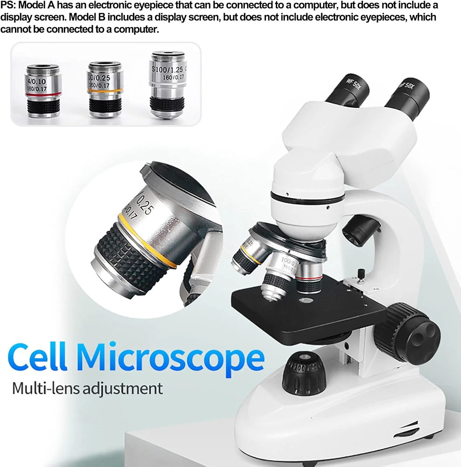 میکروسکوپ نوری آزمایشگاهی، میکروسکوپ آموزشی دانش‌آموزی 6000-20000X، چشمی الکترونیکی متصل به کامپیوتر، قابل تطبیق با صفحه نمایش، 6000X-B