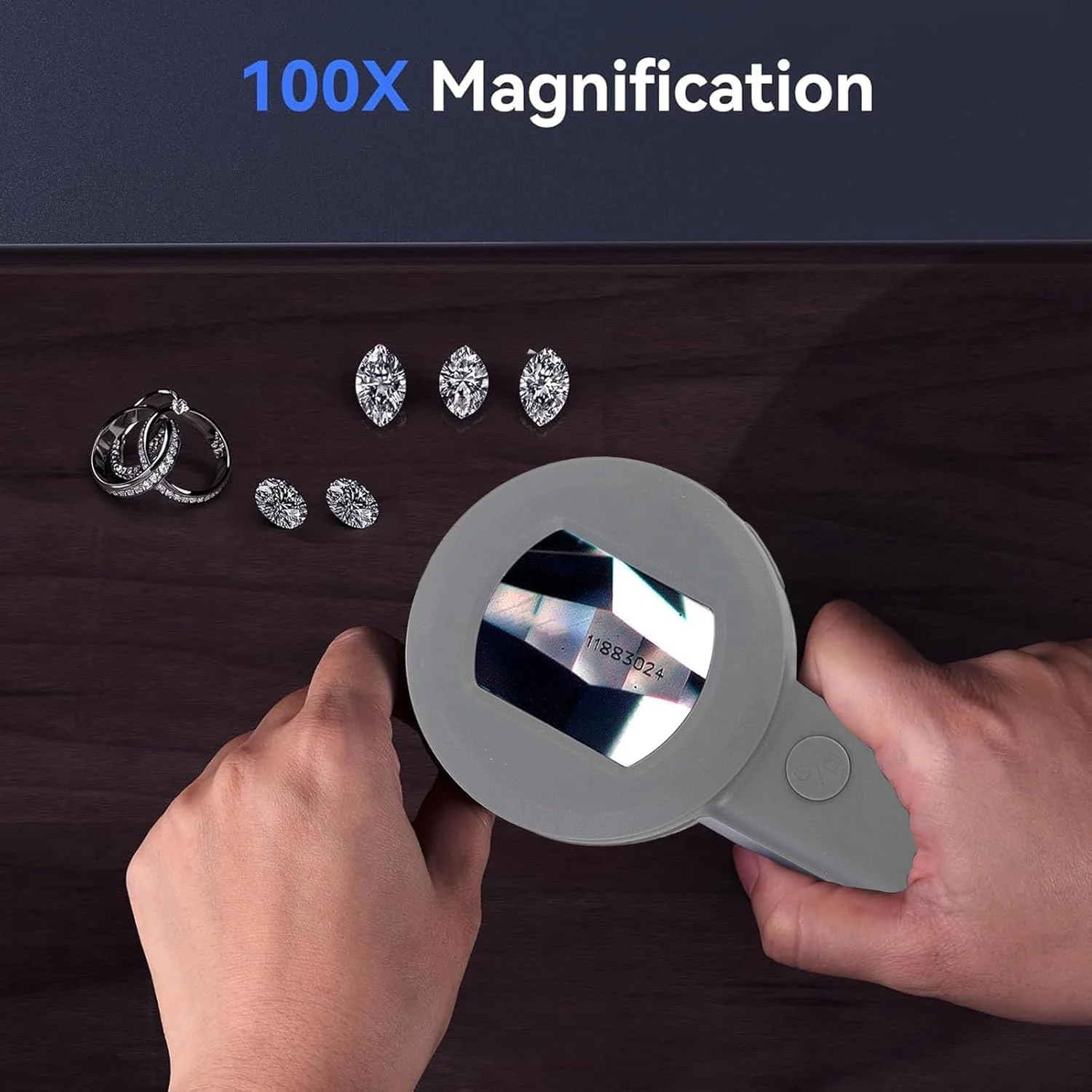 میکروسکوپ دیجیتال دستی Jiawu با بزرگنمایی 100 برابری، دارای صفحه نمایش 2 اینچی LCD و کاربری آسان برای مشاهده جزئیات بسیار ریز، بدنه خاکستری ABS