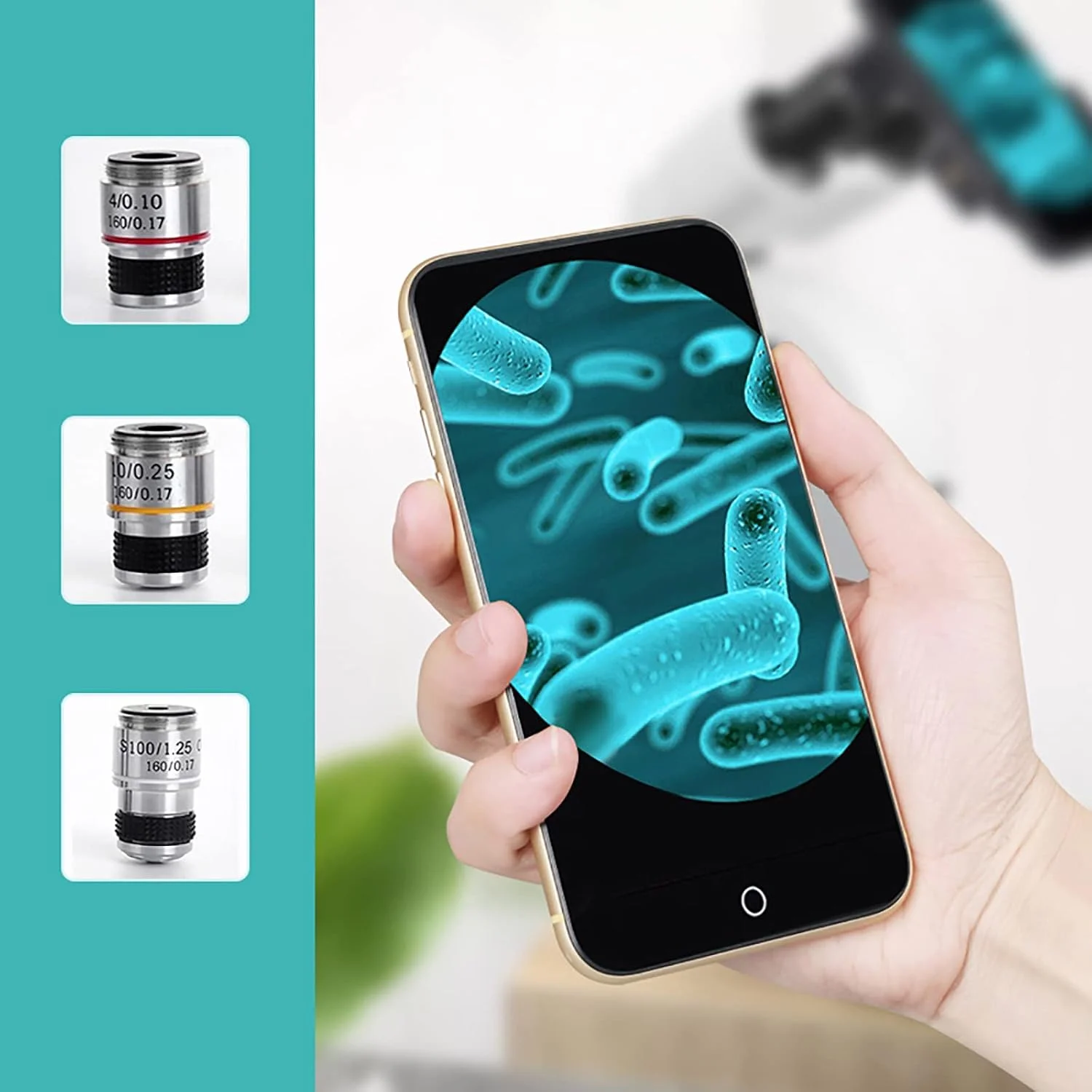 میکروسکوپ دوچشمی HD، چرخش 360 درجه، طراحی شیب 45 درجه، لنزهای آکروماتیک اپتیکال، نوار فیلتر 5 رنگ، با کولیس متحرک، 30 نمونه، 10000X