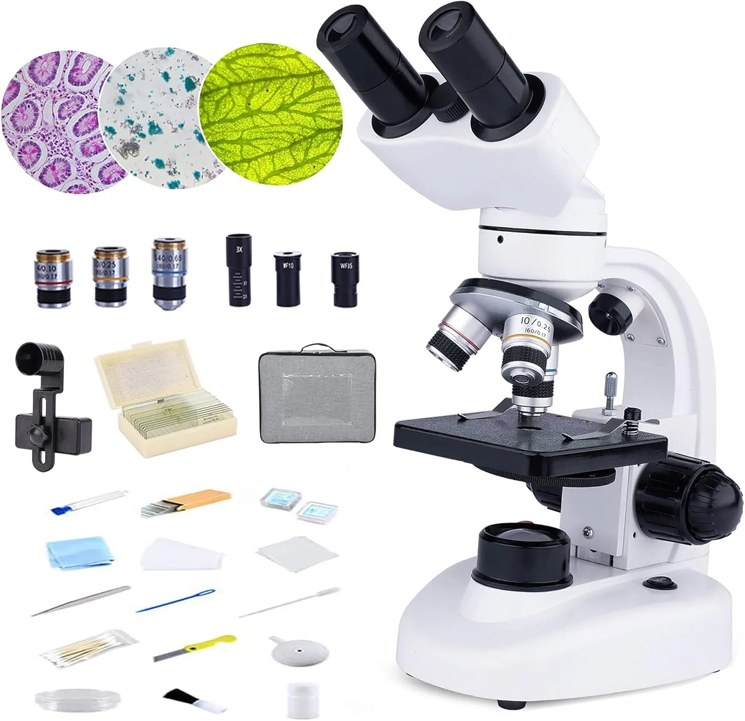 میکروسکوپ های دوچشمی برای بزرگسالان، میکروسکوپ آزمایشگاهی بیولوژیکی، فیلتر پنج رنگی/مشاهده راحت 45 درجه، برای کیت آزمایش علمی آزمایشگاه خانگی آموزش مدرسه، 10000X