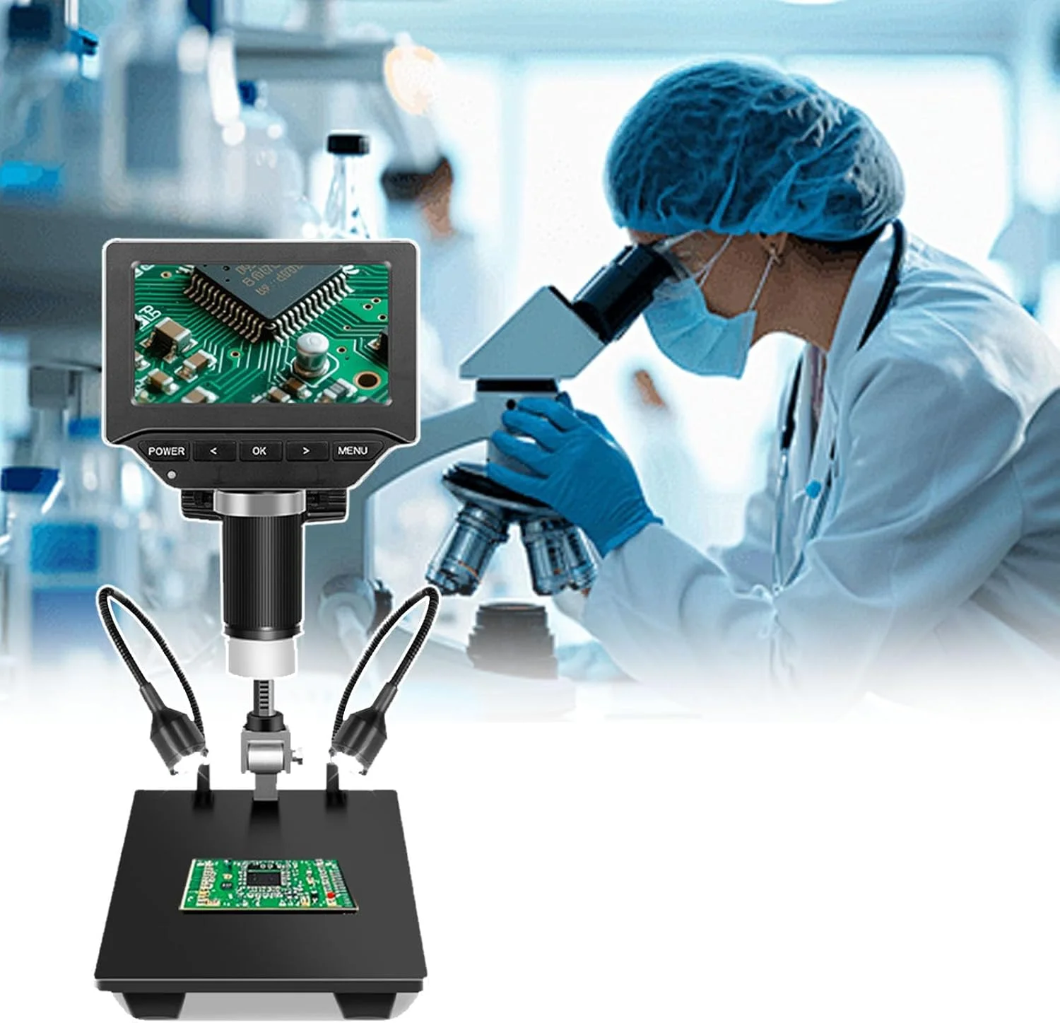 میکروسکوپ دیجیتال، میکروسکوپ آموزشی بیولوژیکی، 1200W پیکسل، صفحه نمایش 90 درجه قابل چرخش، ارتفاع کاملا قابل تنظیم (1cm-15cm)، بزرگنمایی 1000x، عملکرد علامت گذاری خط، B