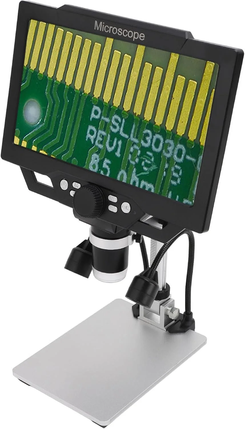میکروسکوپ دیجیتال LCD 9 اینچی Denash، بزرگنمایی 1600X با 12 مگاپیکسل و صفحه نمایش HD 1080P، دارای 8 چراغ LED برای بازرسی برد مدار/سنگ