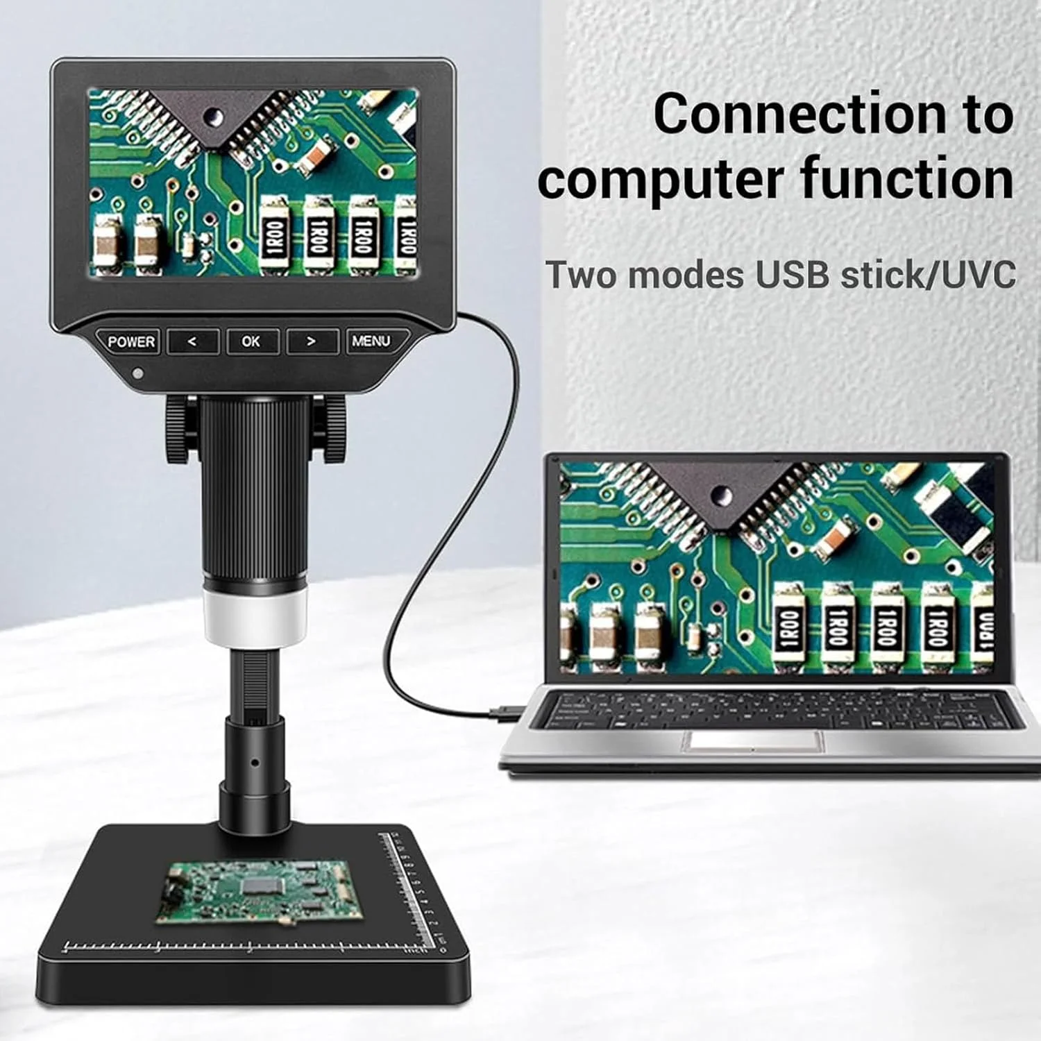 میکروسکوپ دیجیتال، میکروسکوپ آموزشی بیولوژیکی، 1200W پیکسل، صفحه نمایش 90 درجه قابل چرخش، ارتفاع کاملا قابل تنظیم (1cm-15cm)، بزرگنمایی 1000x، عملکرد علامت گذاری خط، B