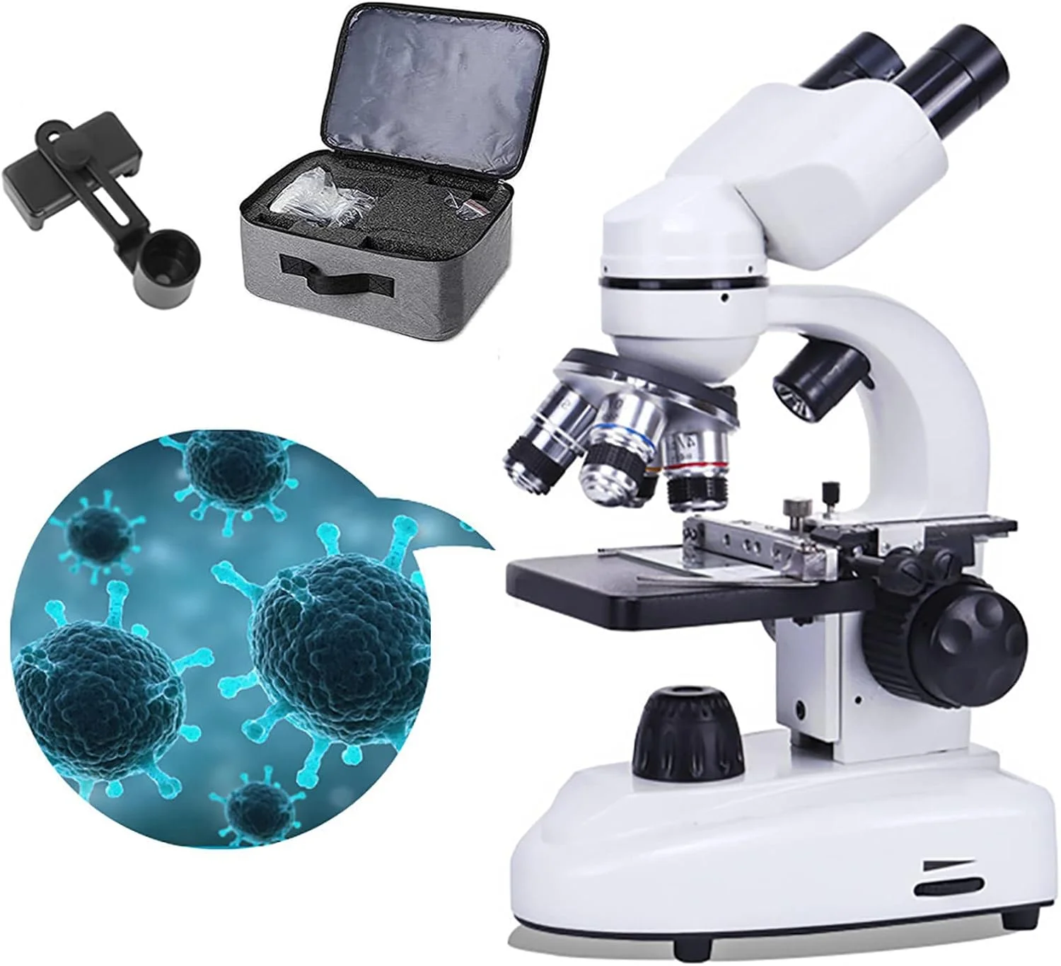 میکروسکوپ ترکیبی دوچشمی، میکروسکوپ آموزشی خانگی 6000X-20000X، قابل اتصال به صفحه نمایش کامپیوتر، برای دانش آموز / کودک / بزرگسال / مبتدی / دانشمند آماتور / علاقه مند، 10000X