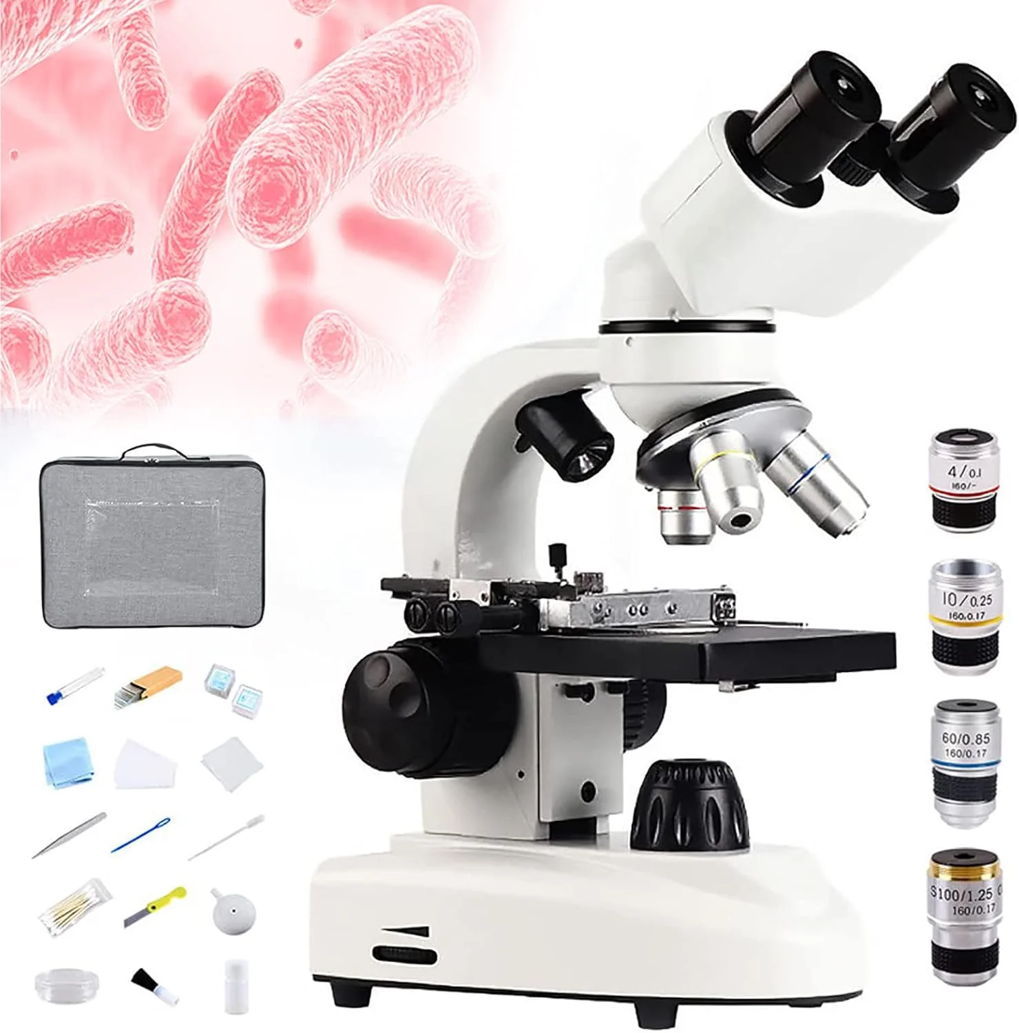 میکروسکوپ دوچشمی مرکب 30000x/50000x/70000x برای کودکان، دانش آموزان و بزرگسالان، همراه با اسلایدهای میکروسکوپ، کیف نگهداری، آداپتور برق و آداپتور تلفن، برای آموزش در مدرسه و خانه، 70000X