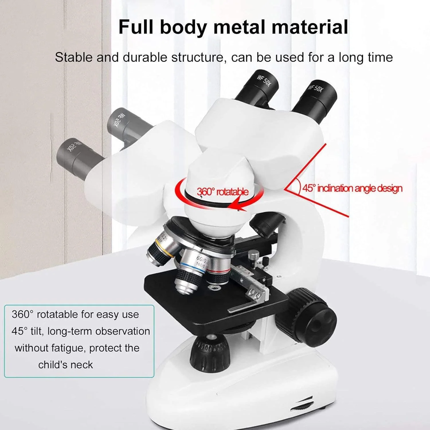 میکروسکوپ ترکیبی دوچشمی (6000X/10000X/20000X) - نورپردازی LED دوگانه / فیلتر پنج رنگ، میکروسکوپ بیولوژیکی HD، برای آزمایش علمی دانشجویان و بزرگسالان آموزشی 10000X
