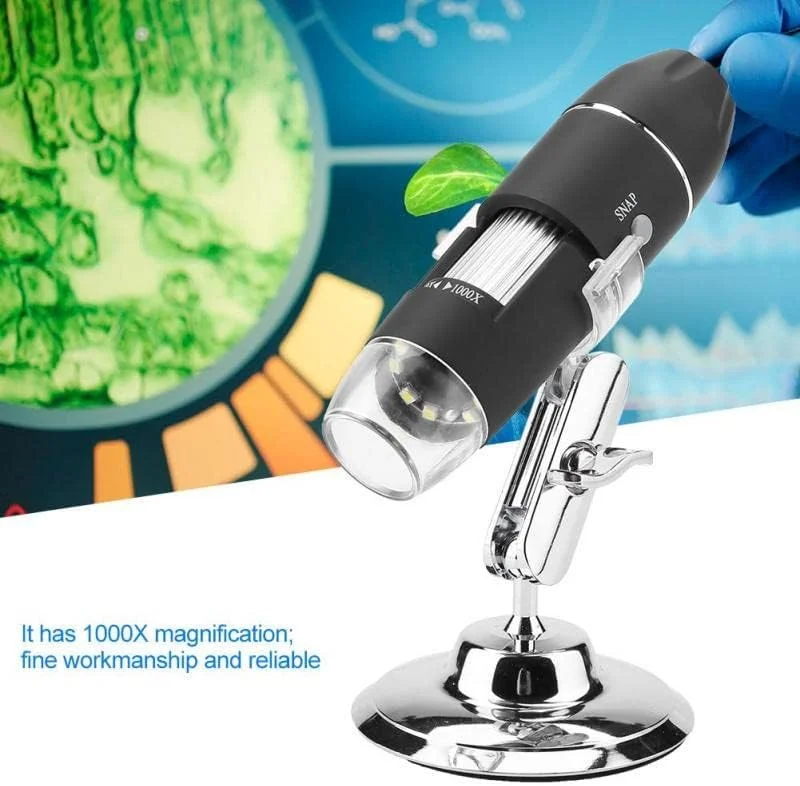 میکروسکوپ دیجیتال USB Auslese® با بزرگنمایی 50X تا 1000X به همراه خروجی AV برای تلویزیون، قابلیت عکس برداری/پایه انعطاف پذیر، 8 چراغ LED داخلی قابل تنظیم برای بازرسی/اندازه گیری PCB