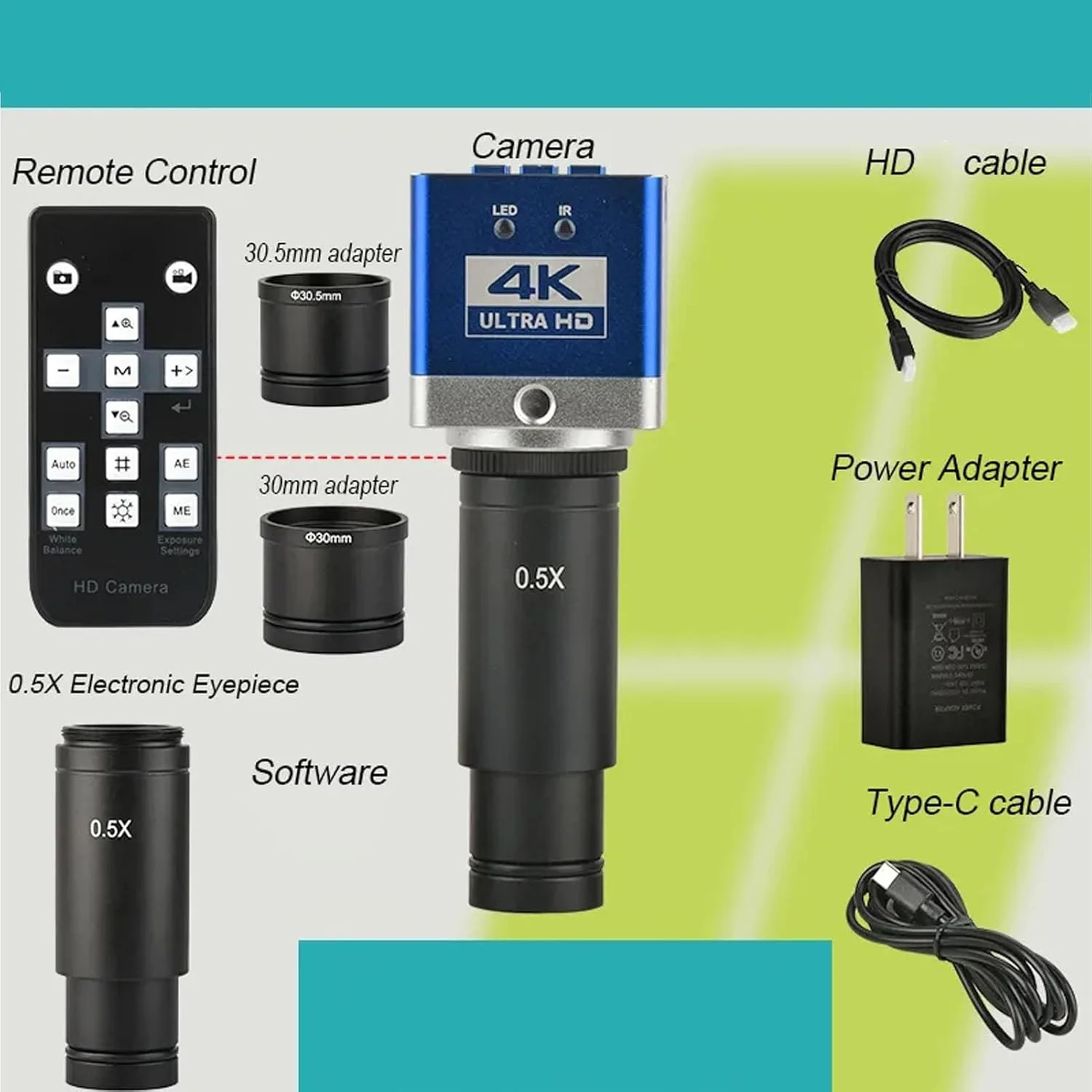 دوربین میکروسکوپ صنعتی Asixxsix، کیفیت 4K HD 8.3MP با رزولوشن 3840x2160 و سنسور 1/1.8، دوربین میکروسکوپ ویدیویی با چشمی الکترونیکی، دیجیتال برای مطالعه