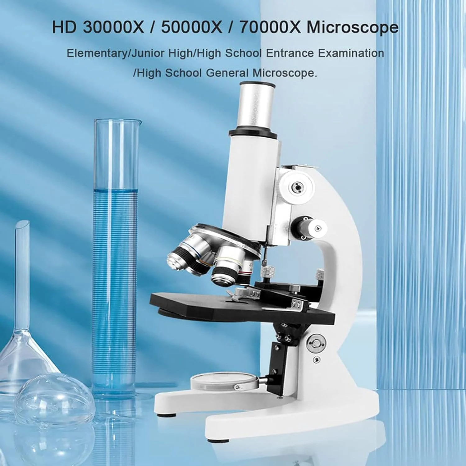 میکروسکوپ بیولوژیکی 30000x/50000x/70000x، صفحه نمایش 5.0 اینچی، عدسی چشمی تمام نوری با زاویه دید باز، لنز شیئی آپوکروماتیک با وضوح بالا 185، آداپتور تلفن همراه 70000X