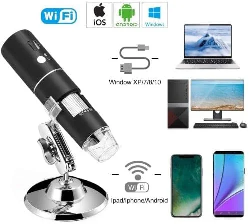 میکروسکوپ دیجیتال بی‌سیم 1Goal® با بزرگنمایی 50X-1000X و کیفیت 1080P، دستی، قابل حمل، مینی وای‌فای USB با 8 چراغ LED برای آیفون/آیپد/تلفن هوشمند/تبلت/کامپیوتر