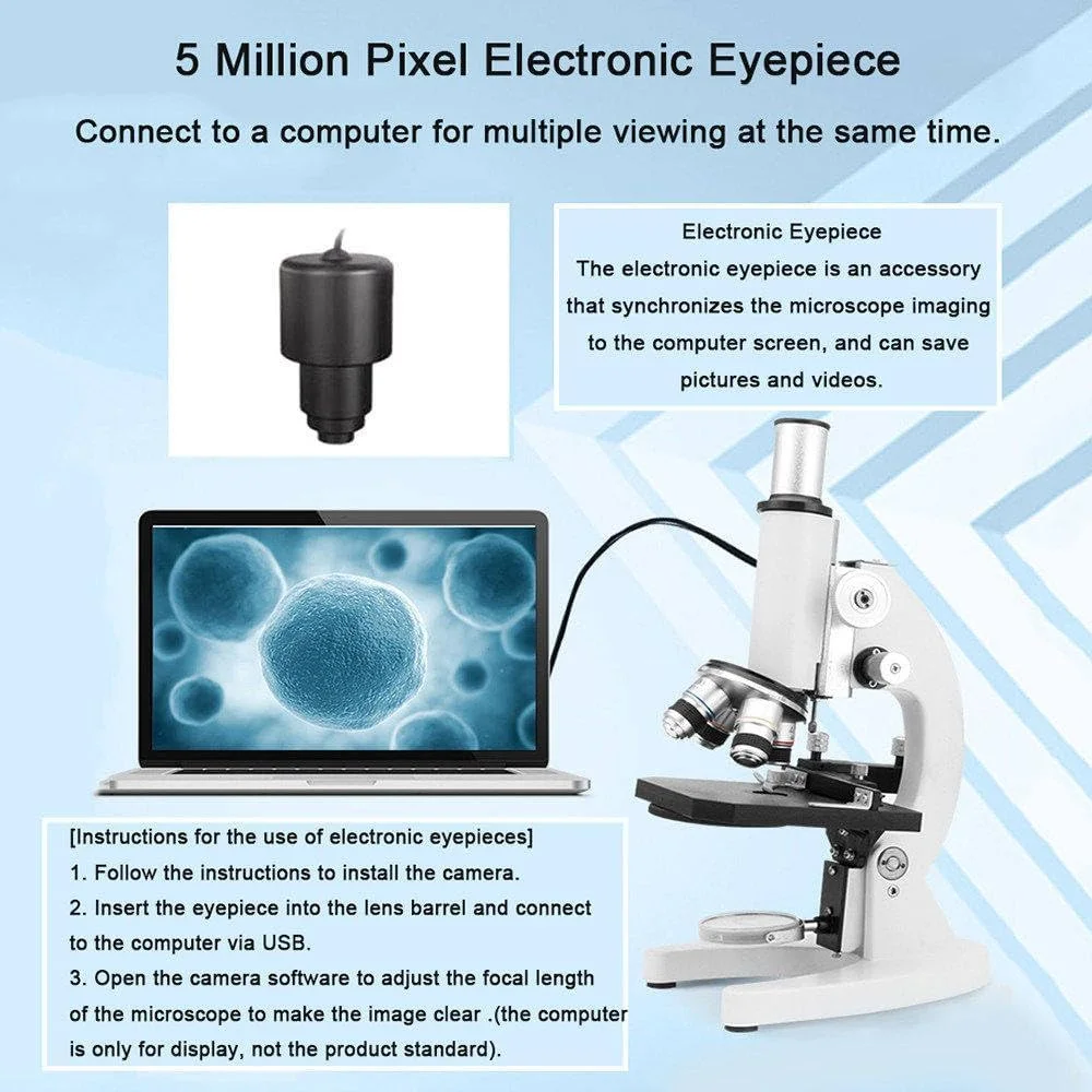 میکروسکوپ بیولوژیکی HD با بزرگنمایی 30000X/50000X/70000X + چشمی الکترونیکی + نگهدارنده تلفن + کیف دستی، مجموعه میکروسکوپ نوری تک چشمی برای دانش آموزان، بزرگسالان، آموزش، آزمایشگاه، آبزی پروری 70000X