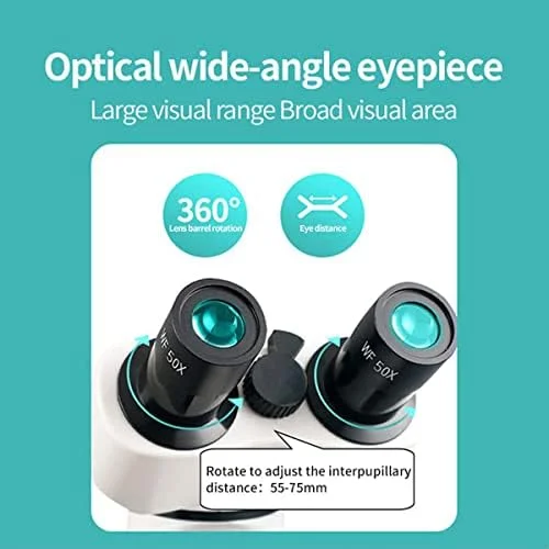 میکروسکوپ دوچشمی 20000x برای بزرگسالان، به همراه اسلایدهای میکروسکوپ، نگهدارنده تلفن و کیت های آماده سازی نمونه، چراغ های LED قابل تنظیم، فوکوس هم محور درشت و ظریف