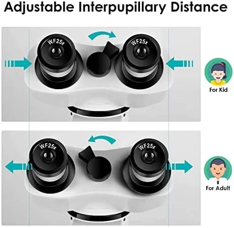 میکروسکوپ دوچشمی 20000x برای بزرگسالان، به همراه اسلایدهای میکروسکوپ، نگهدارنده تلفن و کیت های آماده سازی نمونه، چراغ های LED قابل تنظیم، فوکوس هم محور درشت و ظریف