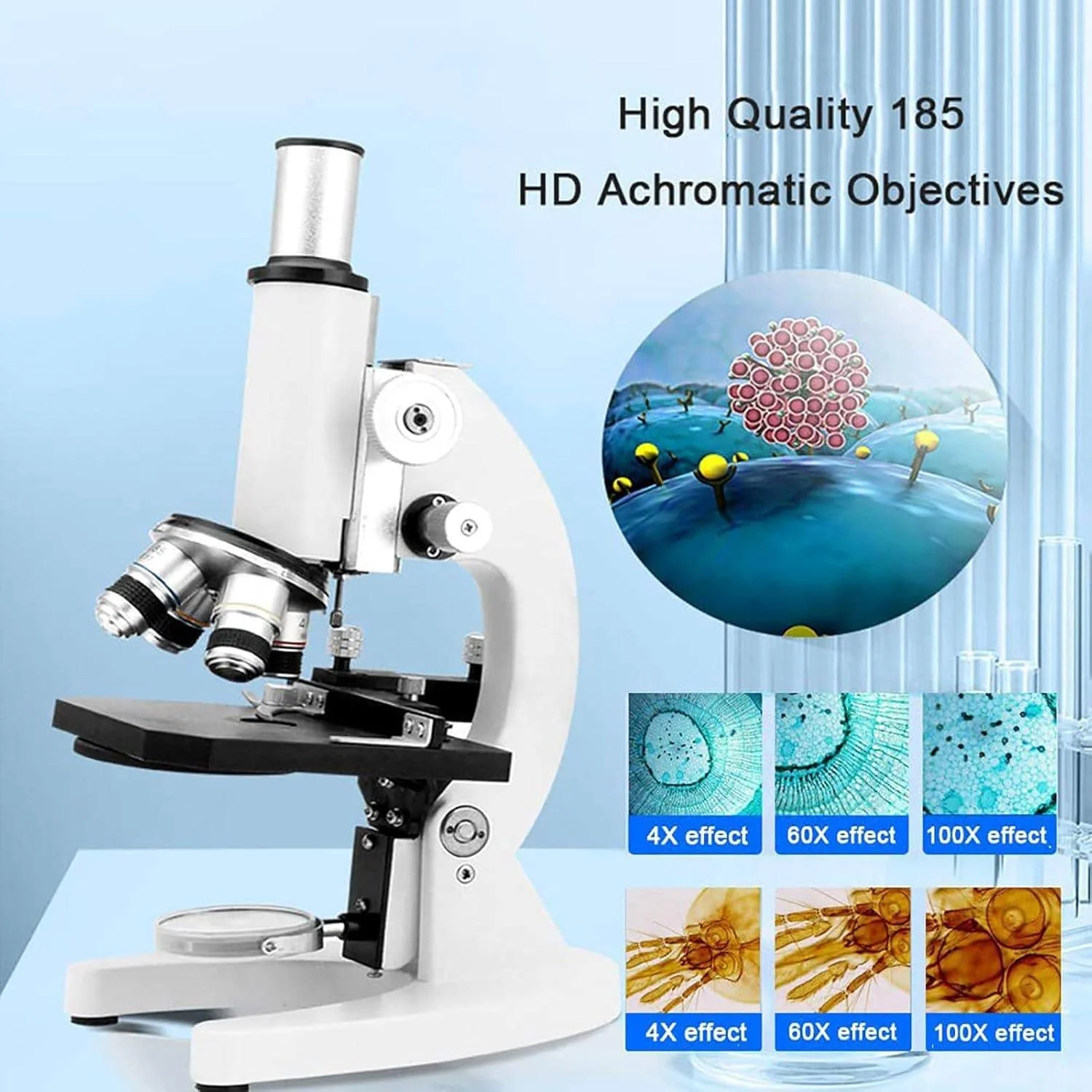 میکروسکوپ بیولوژیکی 100000X/150000X/200000X (زاویه دید 0-45 درجه) + نگهدارنده تلفن همراه، مجموعه میکروسکوپ تک چشمی، برای آبزی پروری/آموزش آزمایشگاهی 150000X