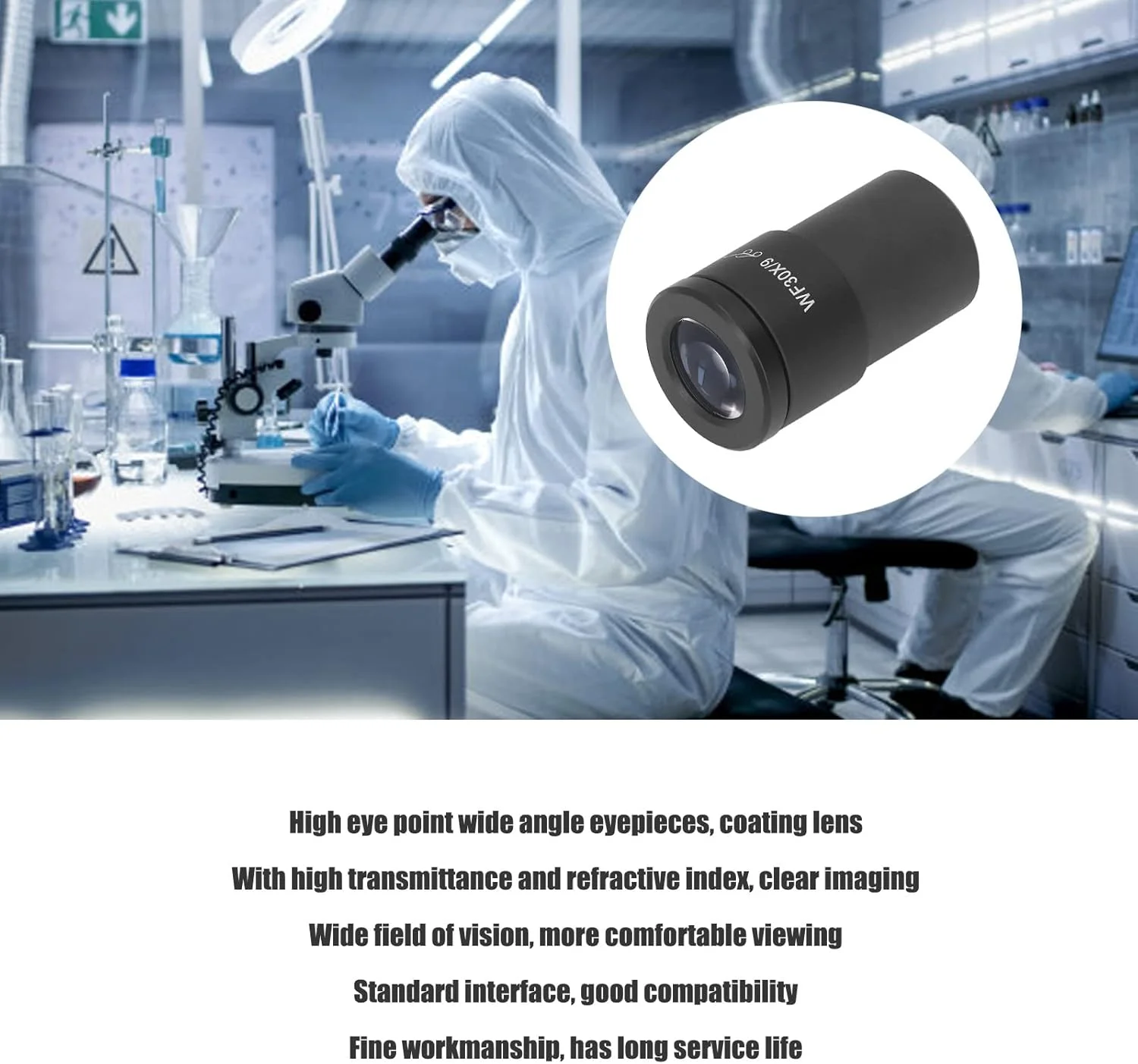 عدسی چشمی میکروسکوپ WF30X/9 میدان دید باز با نقطه چشمی بالا رابط 30 میلی‌متری برای لوازم جانبی آداپتور میکروسکوپ استریو