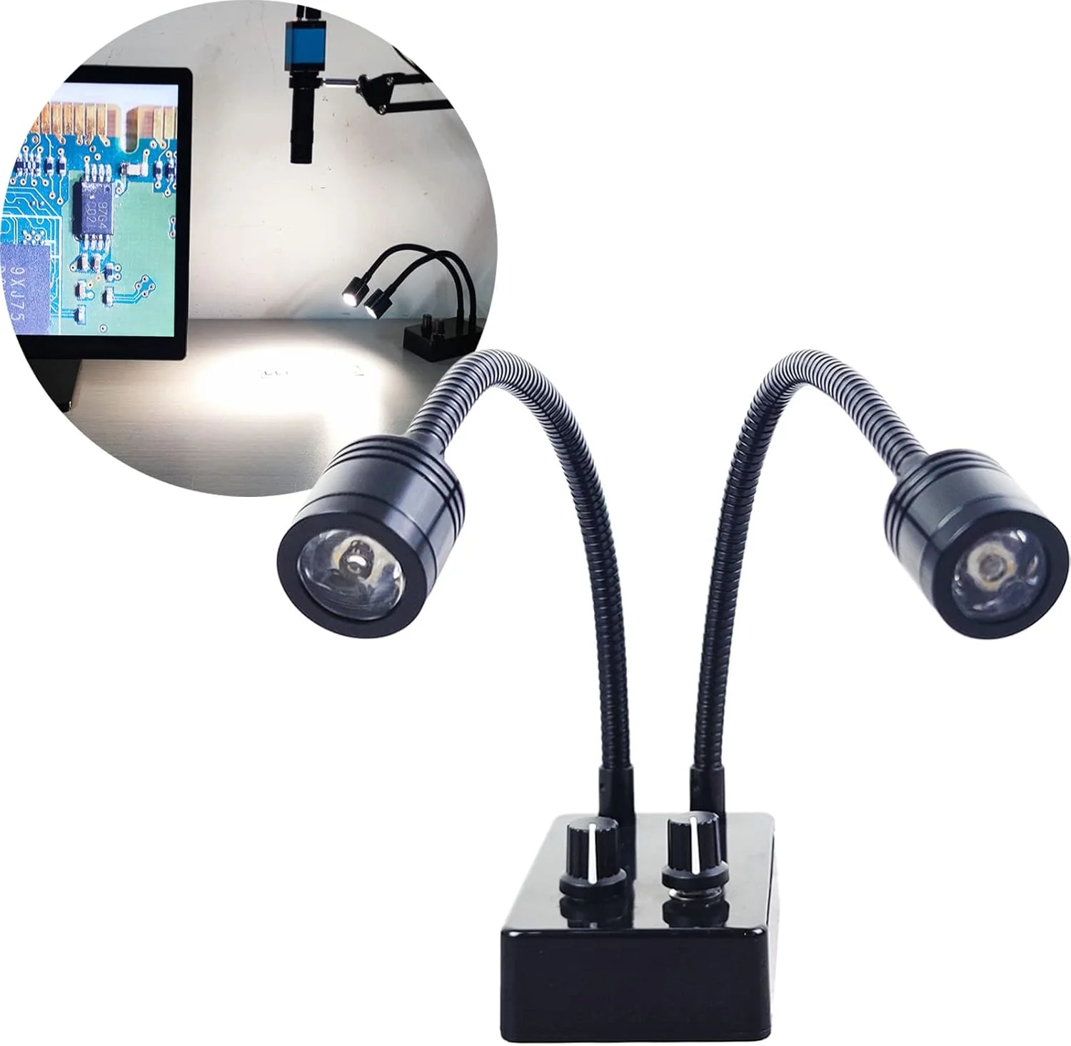 منبع نور میکروسکوپ اسپات لایت، چراغ های LED دوتایی گردن غازی مینی رومیزی USB برای دوربین میکروسکوپ استریو، لنز زوم ویدیویی صنعتی C Mount برای تعمیر، لحیم کاری PCB آزمایشگاهی