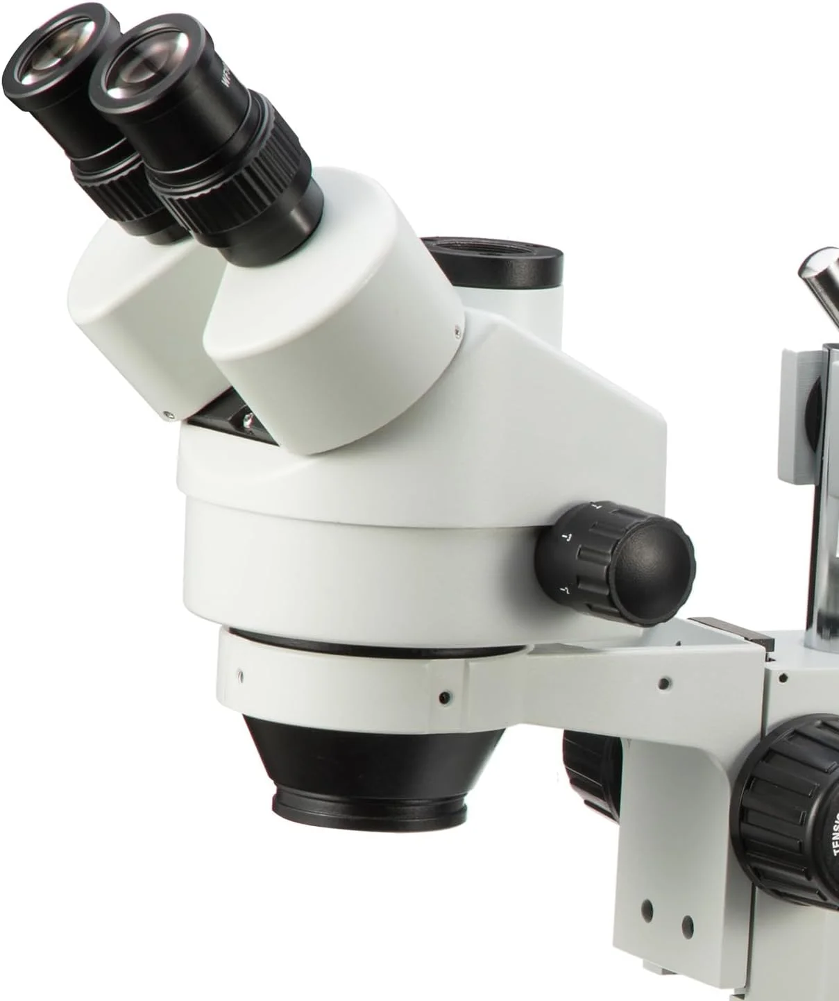 میکروسکوپ استریو زوم سه چشمی حرفه ای Swift، چشمی های WF10X، بزرگنمایی 3.5X-90X، لنز زوم 0.7X-4.5X، نور حلقه ای LED 144 لامپ، پایه بازویی تک بازو، لنزهای بارلو 0.5X و 2.0X