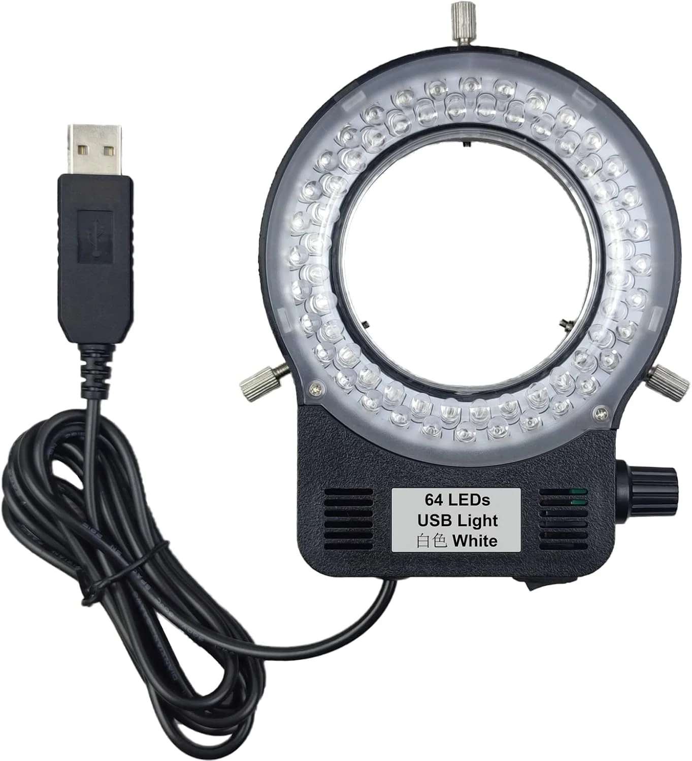حلقه نور LED میکروسکوپ، نور حلقه ای 64 LED قابل تنظیم USB برای میکروسکوپ استریو و دوربین های صنعتی، تک چشمی، دو چشمی و سه چشمی