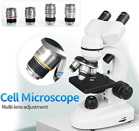 میکروسکوپ HD بیولوژیکی 6000x-15000x، میکروسکوپ مرکب آزمایشگاهی LED دیجیتال، با عدسی های چشمی 10x + 50x میدان دید گسترده + 30 نمونه + صفحه نمایش، 15000X