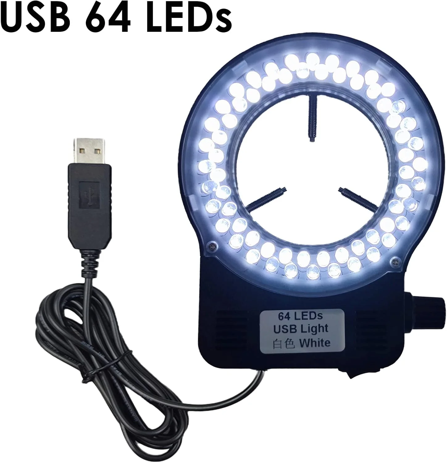 حلقه نور LED میکروسکوپ، نور حلقه ای 64 LED قابل تنظیم USB برای میکروسکوپ استریو و دوربین های صنعتی، تک چشمی، دو چشمی و سه چشمی