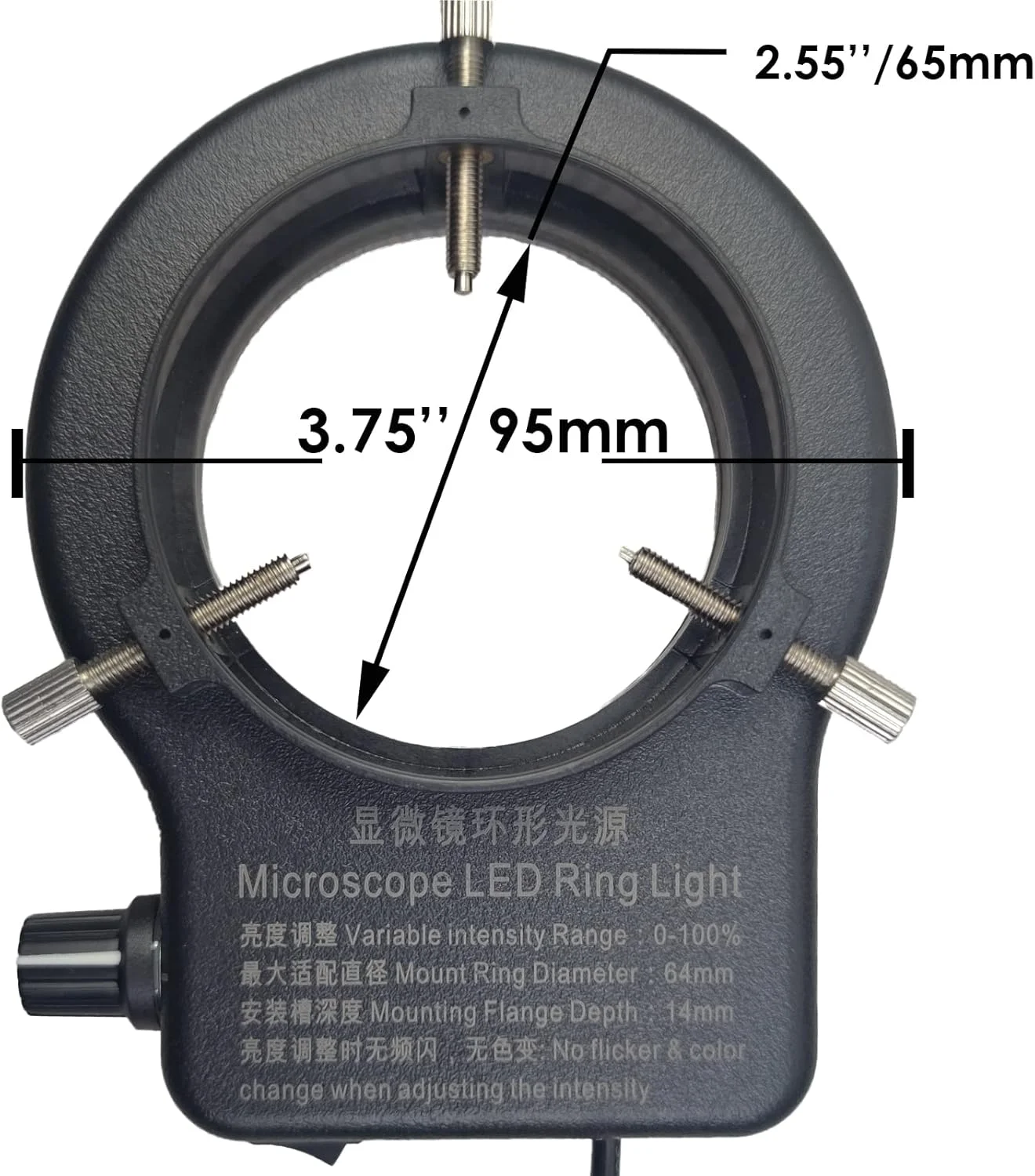 حلقه نور LED میکروسکوپ، نور حلقه ای 64 LED قابل تنظیم USB برای میکروسکوپ استریو و دوربین های صنعتی، تک چشمی، دو چشمی و سه چشمی