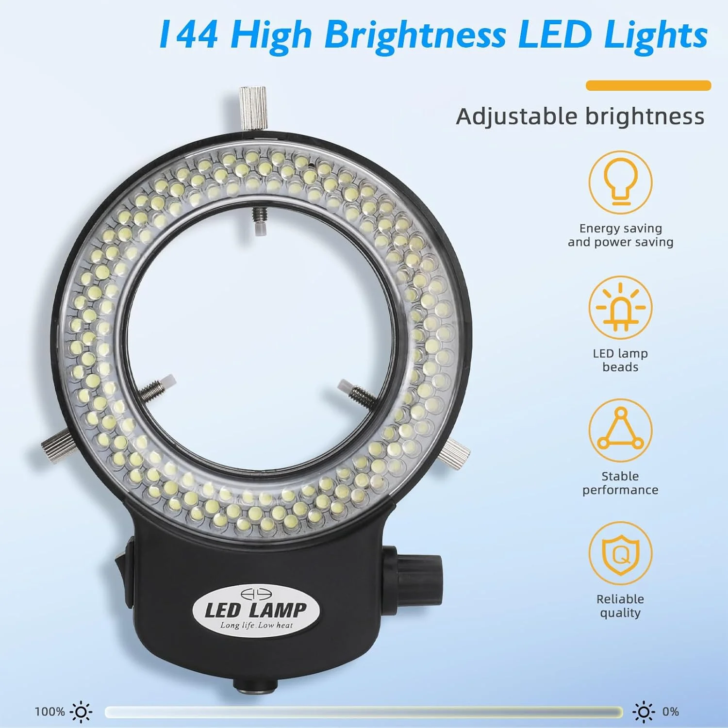 حلقه نور میکروسکوپ 144 LED، منبع نور حلقه ای لامپ میکروسکوپ روشنایی قابل تنظیم برای میکروسکوپ های استریو آزمایشگاهی و دوربین