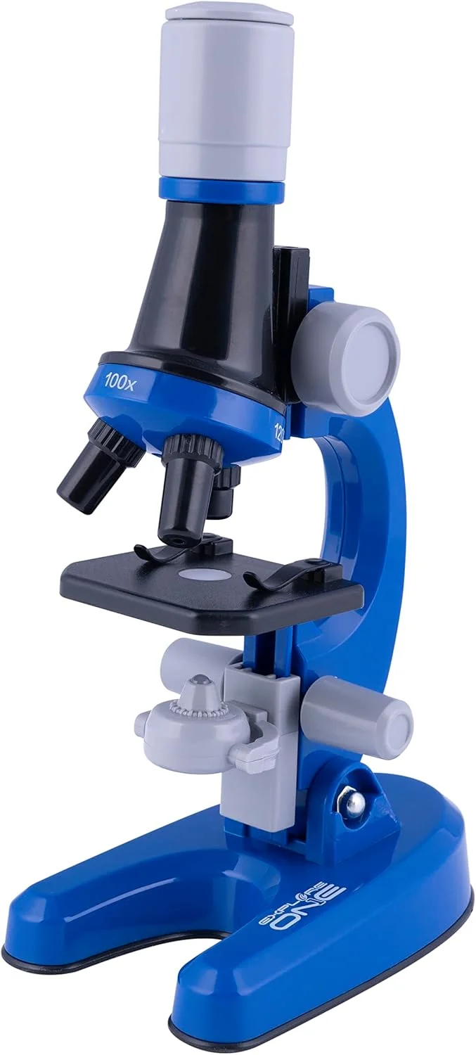 مجموعه میکروسکوپ کودکانه اکسپلور وان با بزرگنمایی ۱۰۰x-۱۲۰۰x مناسب برای کودکان ۶ سال به بالا، عالی برای آموزش STEM و ایجاد علاقه در کودکان برای کشف دنیای میکروسکوپی