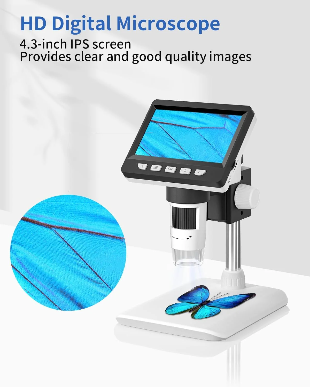 میکروسکوپ دیجیتال 4.3 اینچی، LED 50X-1000X، فلزی و شیشه ای، USB، مدل 307-B