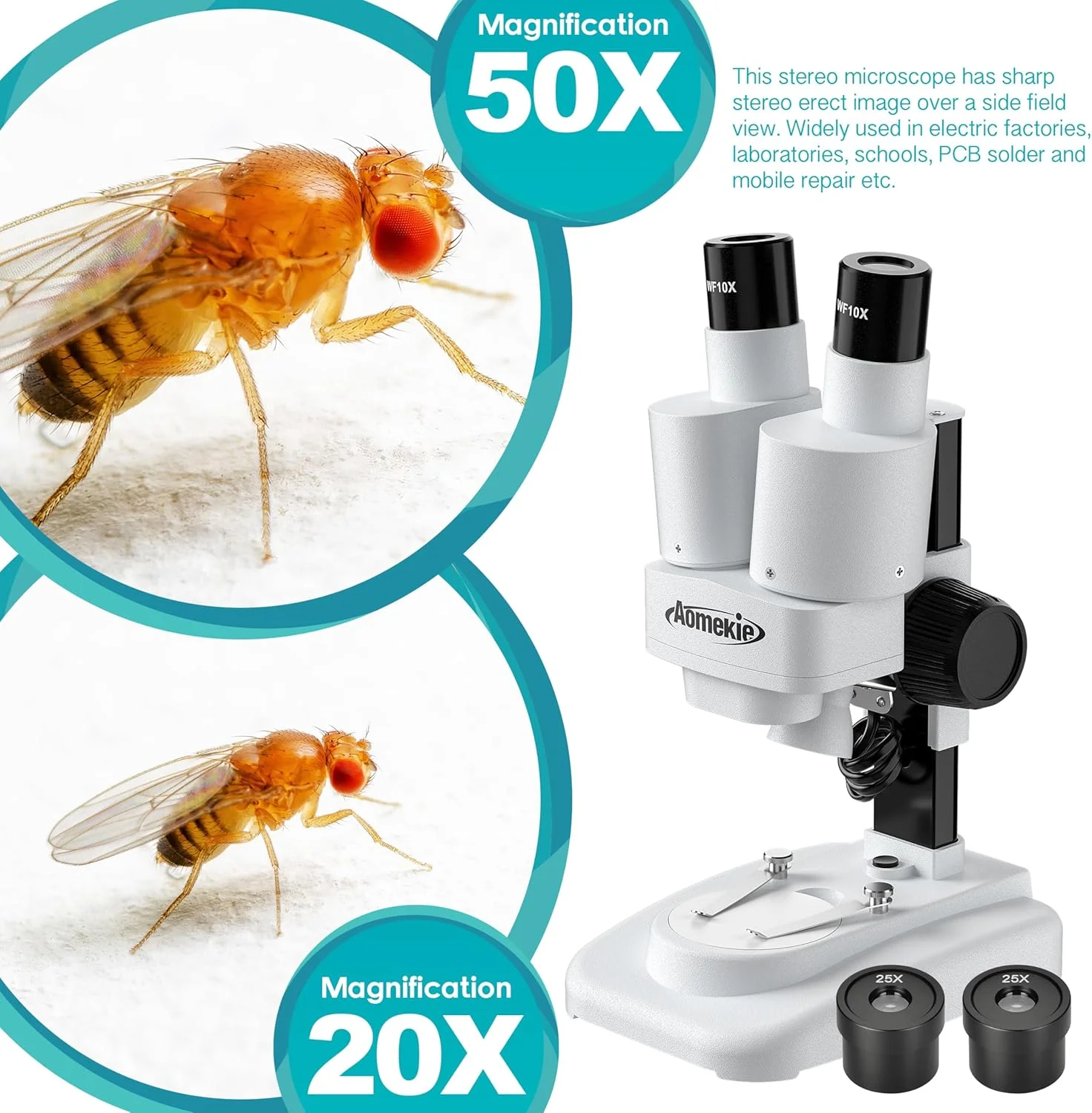 میکروسکوپ استریو AOMEKIE برای کودکان و دانشآموزان 20-40X با 10 عدد اسلاید نمونه حشرات، منبع نور LED و چشمی میدان دید گسترده میکروسکوپ استریو AOMEKIE برای کودکان و دانشآموزان 20-40X با 10 عدد اسلاید نمونه حشرات، منبع نور LED و چشمی میدان دید گسترده