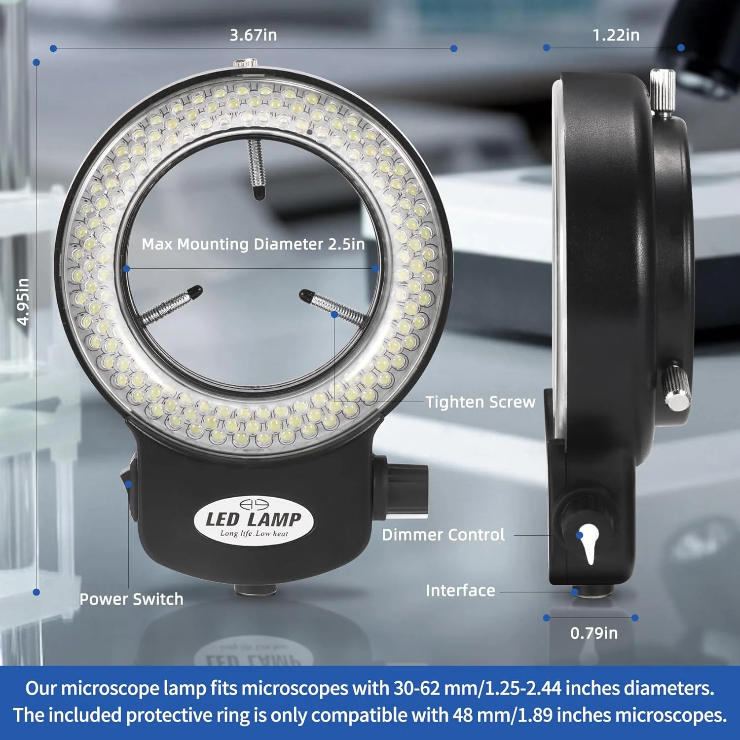 حلقه نوری 144 LED قابل تنظیم Annhua برای میکروسکوپ، منبع نور حلقه ای LED برای میکروسکوپ های استریو آزمایشگاهی، دوربین و مینی تراش - مشکی