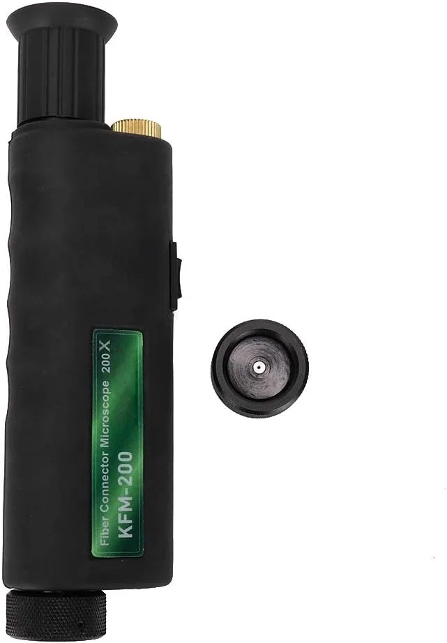 میکروسکوپ فیبر نوری 200x مینی دستی برای تست کابل های فیبر نوری با نور LED و آداپتورهای 1.25mm و 2.5mm