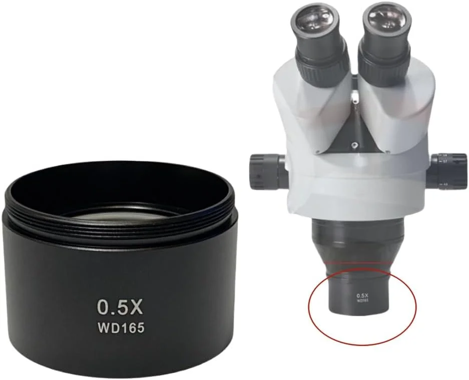 لنز شیئی کمکی 0.5X میکروسکوپ لنز دوربین WD165 برای میکروسکوپ استریو زوم سه چشمی لنز شیشه ای بارلو