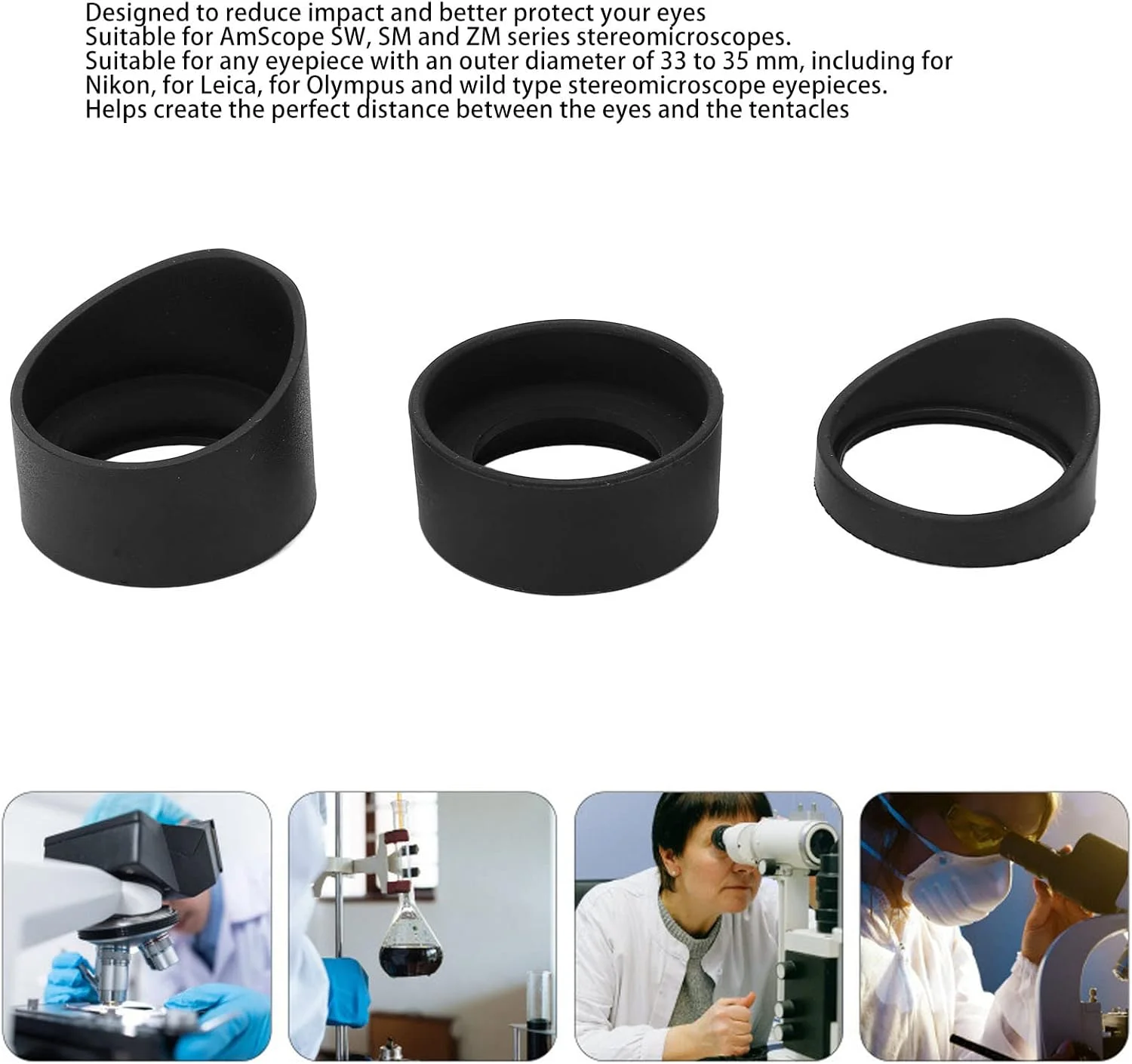 آی کاپ لاستیکی Annadue، محافظ چشمی چشمی میکروسکوپ دوچشمی، مناسب برای لنزهای 32 تا 35 میلی‌متری برای میکروسکوپ AmScope SW SM ZM، 3 عدد