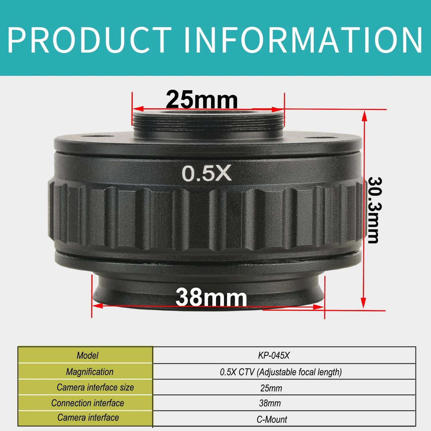 آداپتور لنز 0.5X C-Mount CTV 0.5X برای دوربین میکروسکوپ استریو زوم ترینوکولار رابط 0.5 آداپتورهای دوربین میکروسکوپ