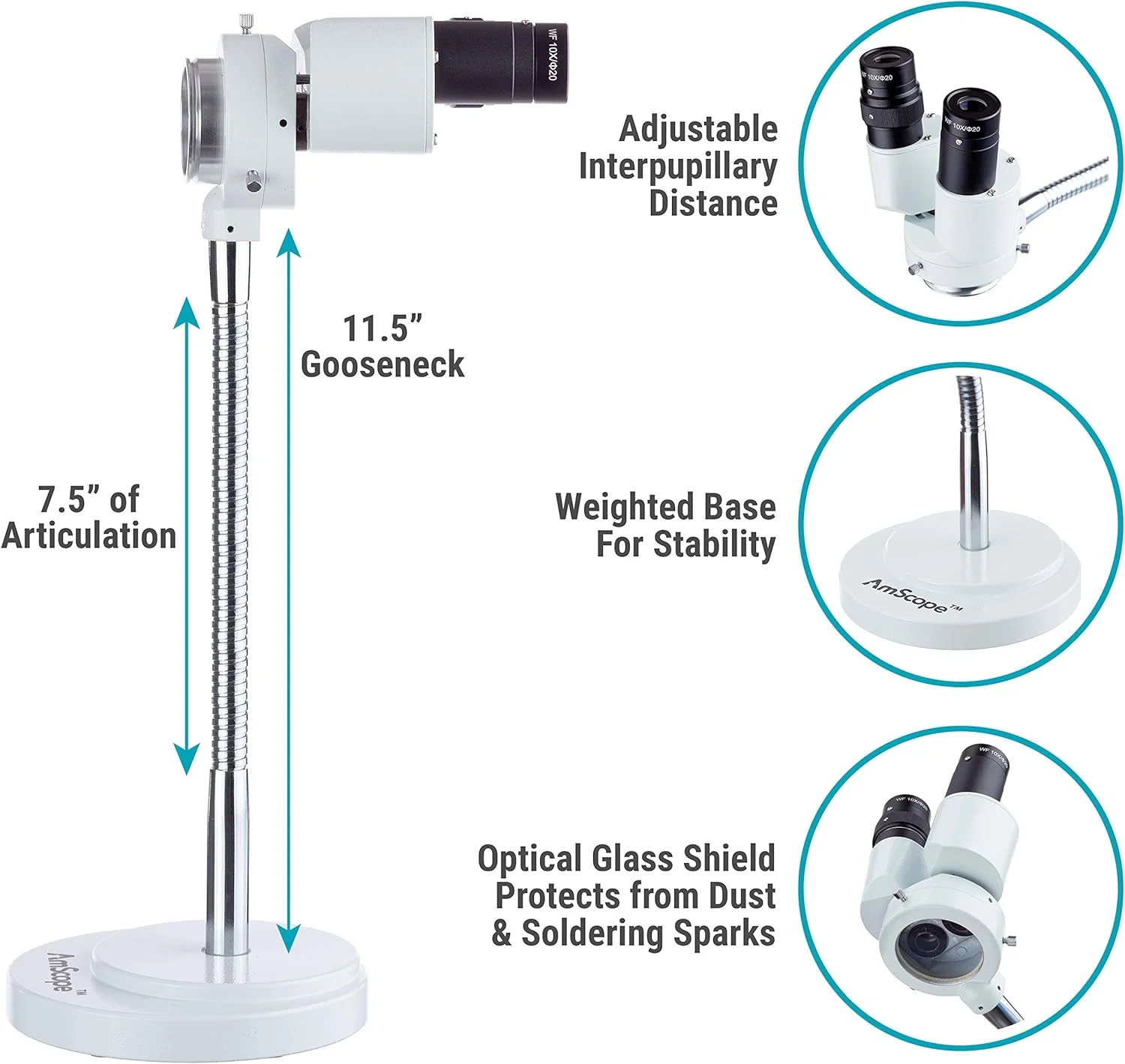 میکروسکوپ استریو دوچشمی با بزرگنمایی 8 برابر و چرخش 360 درجه - مناسب برای دندانپزشکی، آزمایشگاه، تعمیرات الکترونیکی، لحیم کاری، دارای چراغ گردنی - مدل SE508