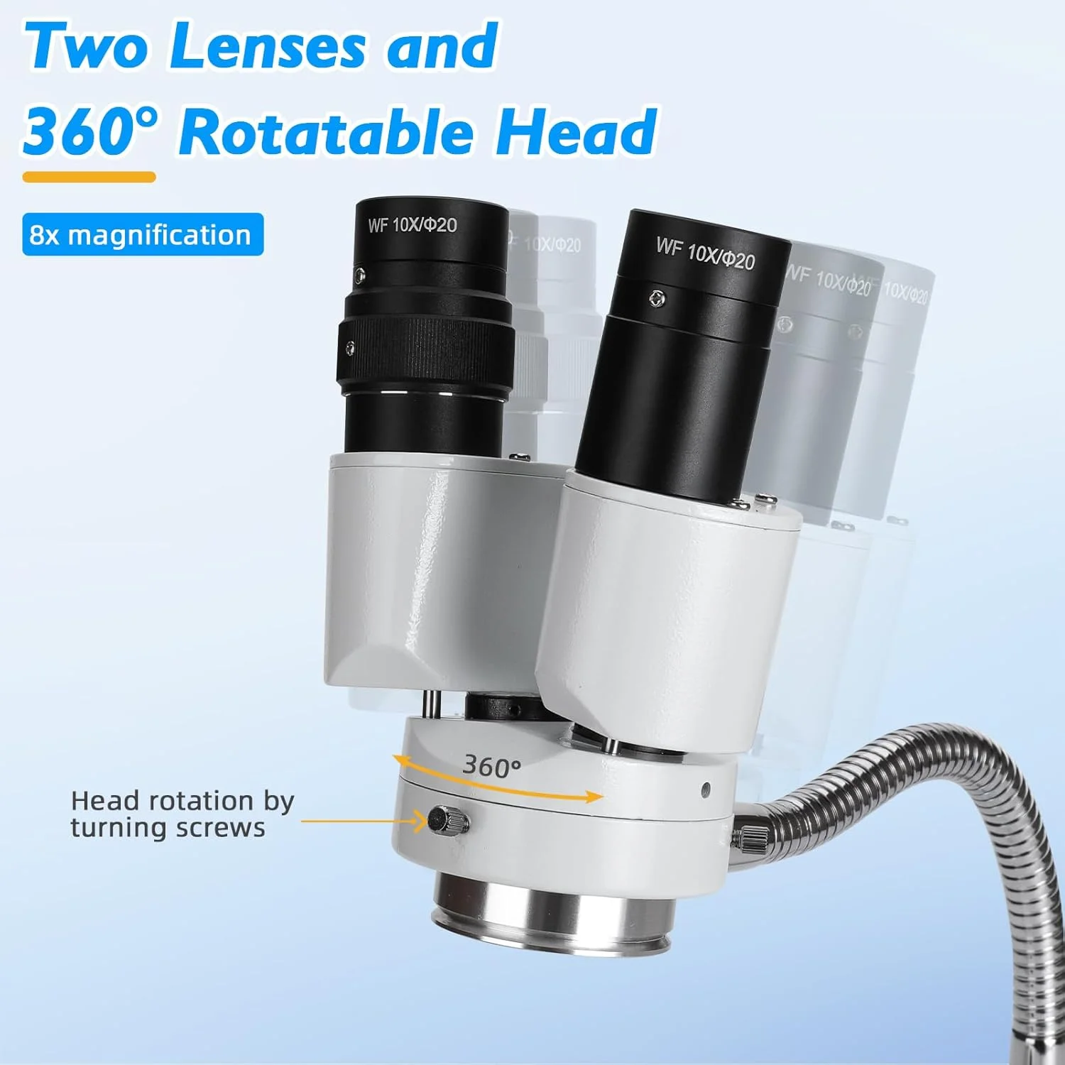 میکروسکوپ دندانپزشکی با نور LED - میکروسکوپ استریو با قابلیت چرخش 360 درجه و بزرگنمایی 8 برابر، میکروسکوپ دوچشمی استریو دندانپزشکی برای تعمیرات الکترونیک با نور حلقوی فلورسنت 8 واتی
