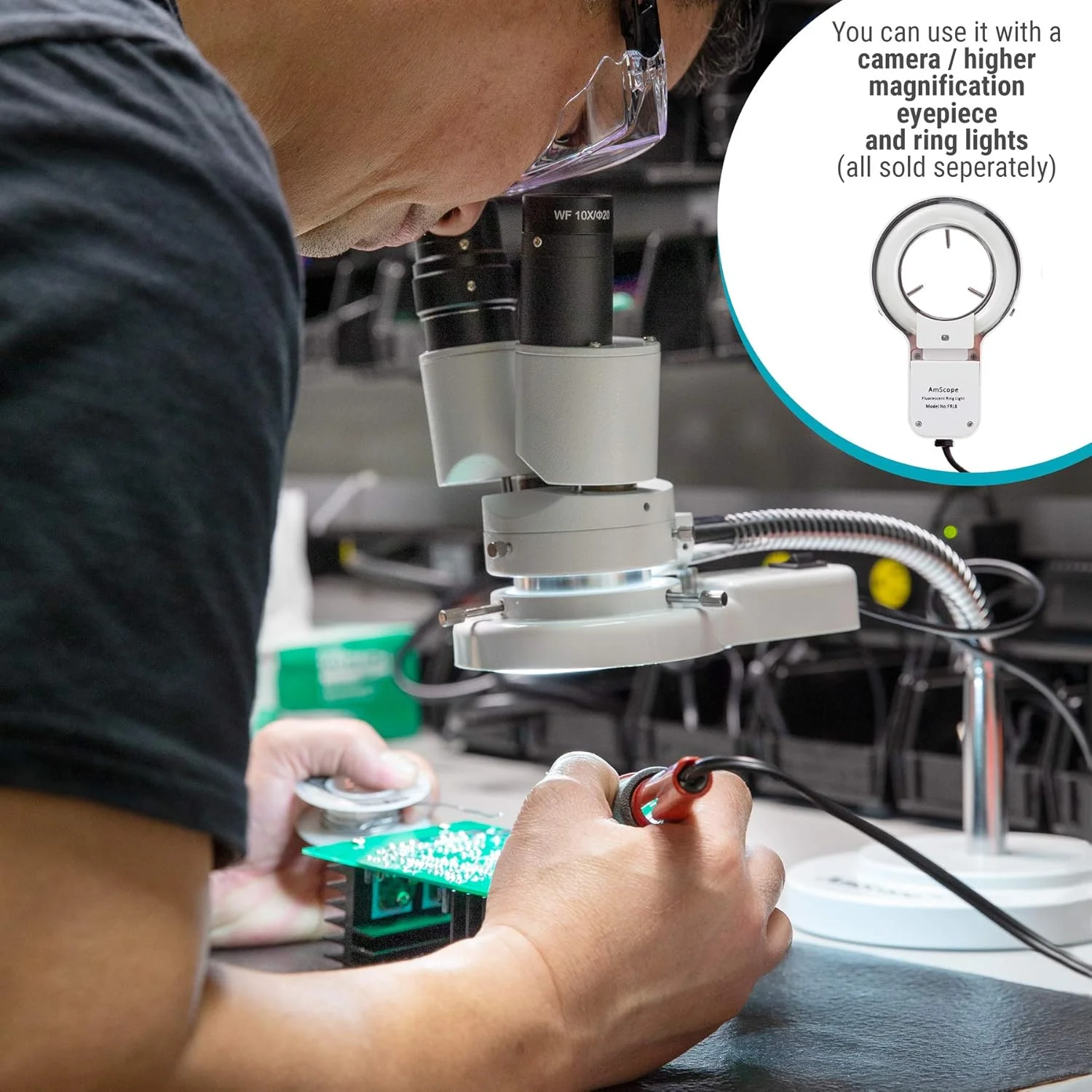 میکروسکوپ استریو دوچشمی با بزرگنمایی 8 برابر و چرخش 360 درجه - مناسب برای دندانپزشکی، آزمایشگاه، تعمیرات الکترونیکی، لحیم کاری، دارای چراغ گردنی - مدل SE508