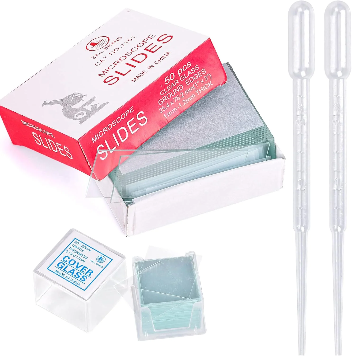 ۵۰ عدد تیغه میکروسکوپ از پیش تمیز شده و ۱۰۰ عدد لنز میکروسکوپ آماده شده برای میکروسکوپ و مطالعه زیست شناسی علوم در آزمایشگاه