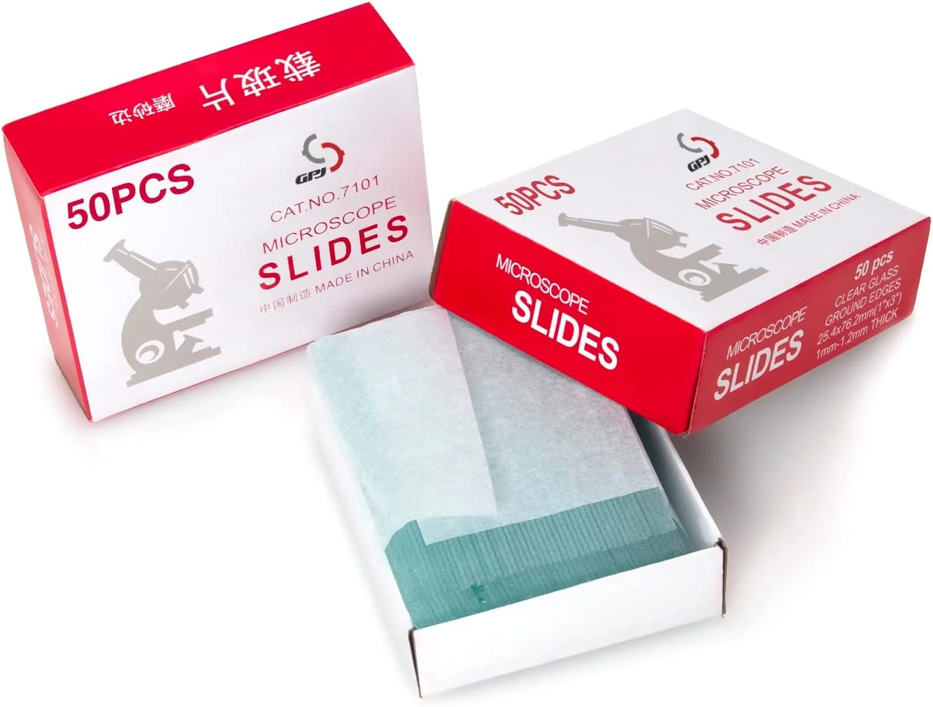 GPJYYDS بسته 100 عددی اسلاید میکروسکوپ آزمایشگاهی، اسلایدهای شیشه ای با ضخامت 1 تا 1.2 میلی متر برای میکروسکوپ، لبه های سنگ خورده شیشه ای شفاف 1 در 3 اینچ، لوازم جانبی میکروسکوپ برای تحقیقات مواد مصرفی آزمایشگاهی