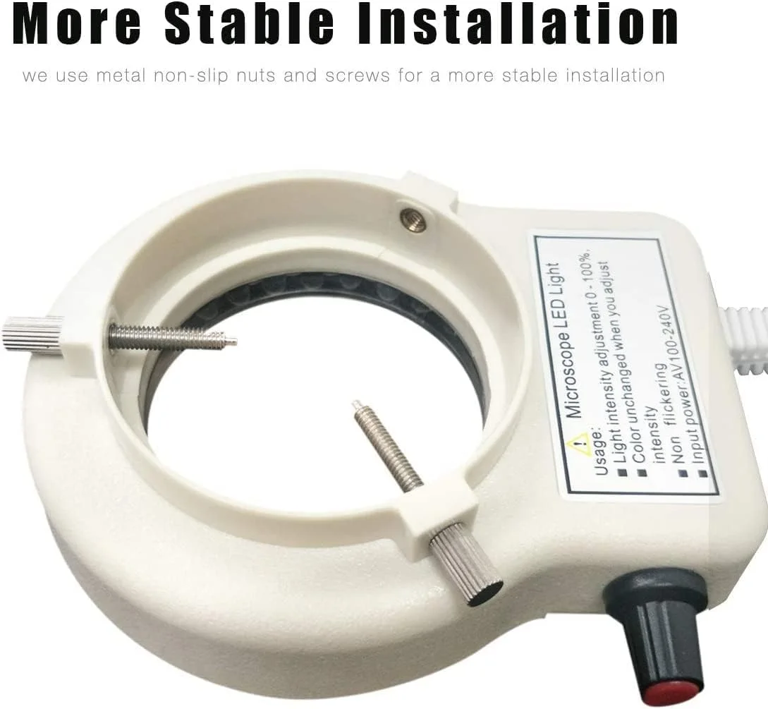 حلقه نور میکروسکوپ 65 میلی‌متری با 56 ال‌ای‌دی قابل تنظیم برای میکروسکوپ استریو (سفید)