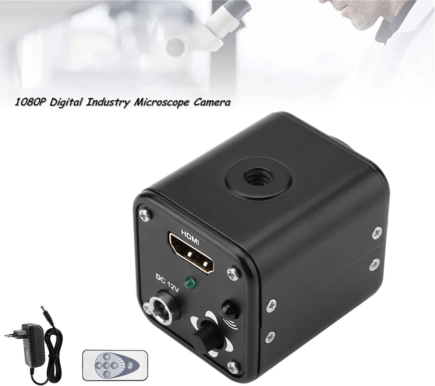 دوربین میکروسکوپ صنعتی دیجیتال 5-12 ولت، 1/3 اینچ 60 فریم بر ثانیه 1080P خروجی HDMI با کنترل از راه دور (دوشاخه EU 220 ولت)