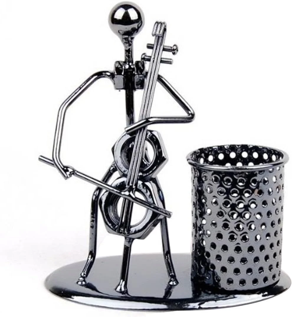 جا قلمی فلزی مرد آهنی نوازنده ویولنسل Winterworm، جامدادی رومیزی و نگهدارنده لوازم التحریر