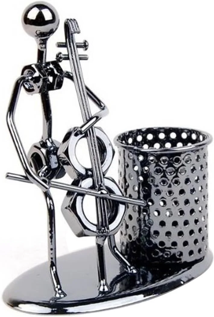 جا قلمی فلزی مرد آهنی نوازنده ویولنسل Winterworm، جامدادی رومیزی و نگهدارنده لوازم التحریر