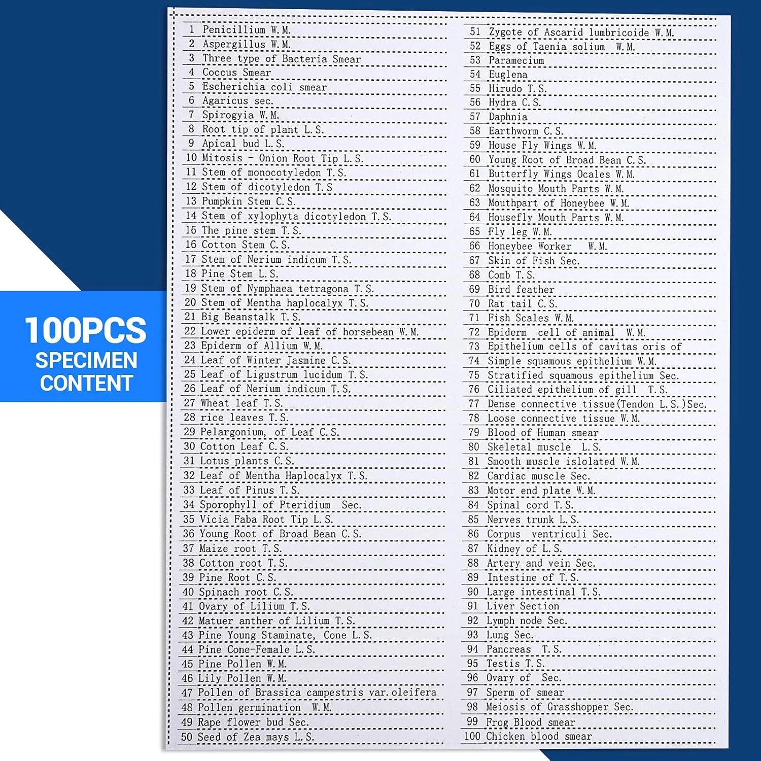 ۱۰۰ اسلاید میکروسکوپ آماده USCAMEL با نمونه برای کودکان و بزرگسالان - باکتری، قارچ، بافت های انسانی، میتوز، گیاهان، حشرات، نمونه های سلول های حیوانی برای آزمایشگاه علوم زیستی، دانش آموزان مدرسه