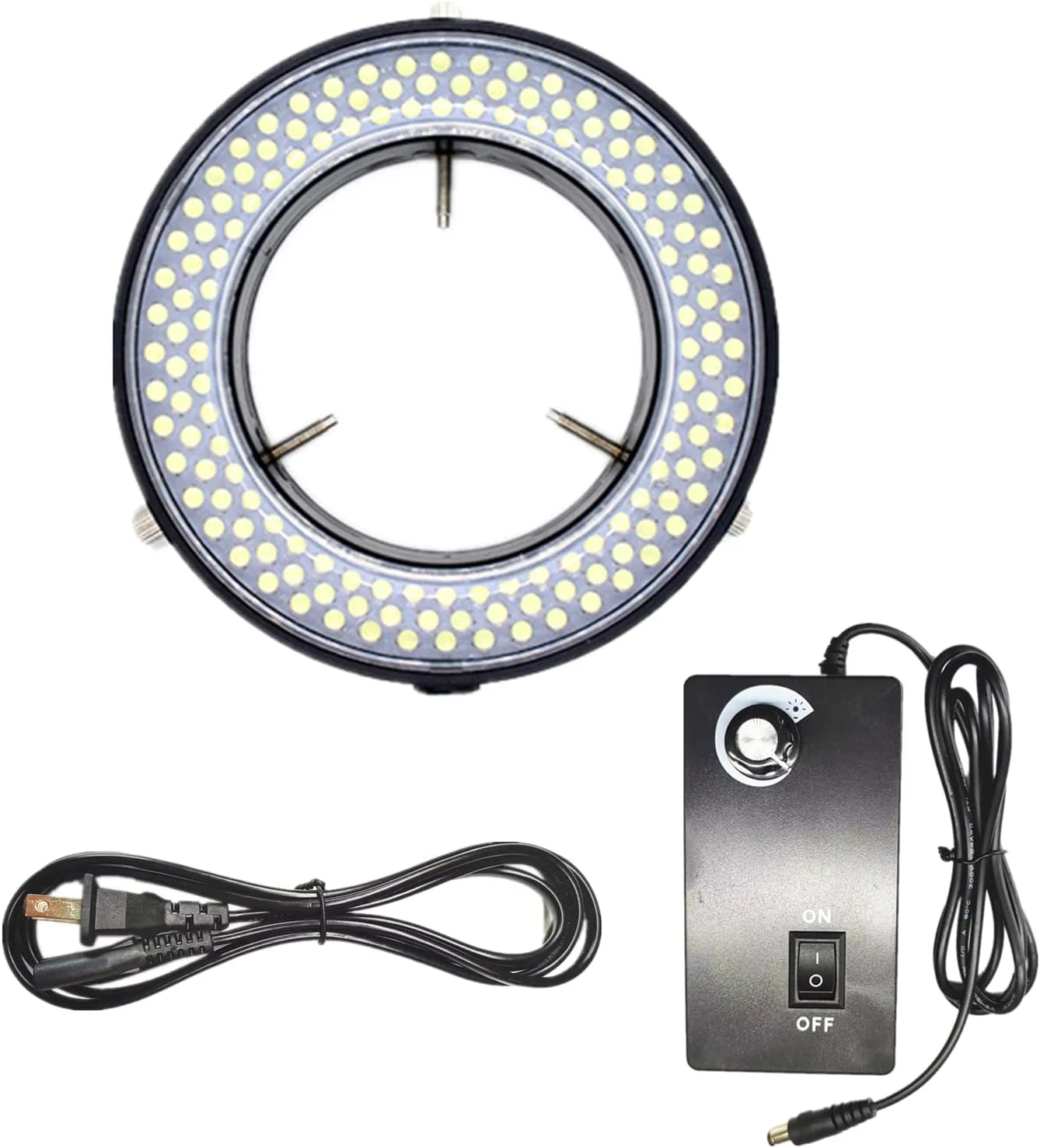 حلقه نور LED میکروسکوپ 144، منبع نور میکروسکوپ قابل تنظیم برای میکروسکوپ استریو آزمایشگاهی، با آداپتور برق صنعتی برای محافظ های چشمی