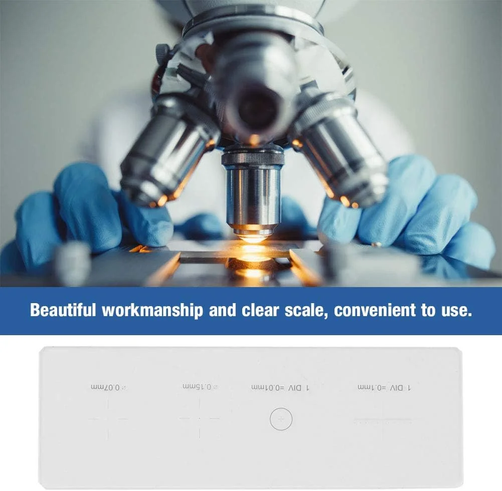 اسلاید میکروسکوپ چهار قسمتی مدرج سانن با دقت 0.01 میلی متر، اسلاید کالیبراسیون میکرومتر شیشه ای استیج میکروسکوپ