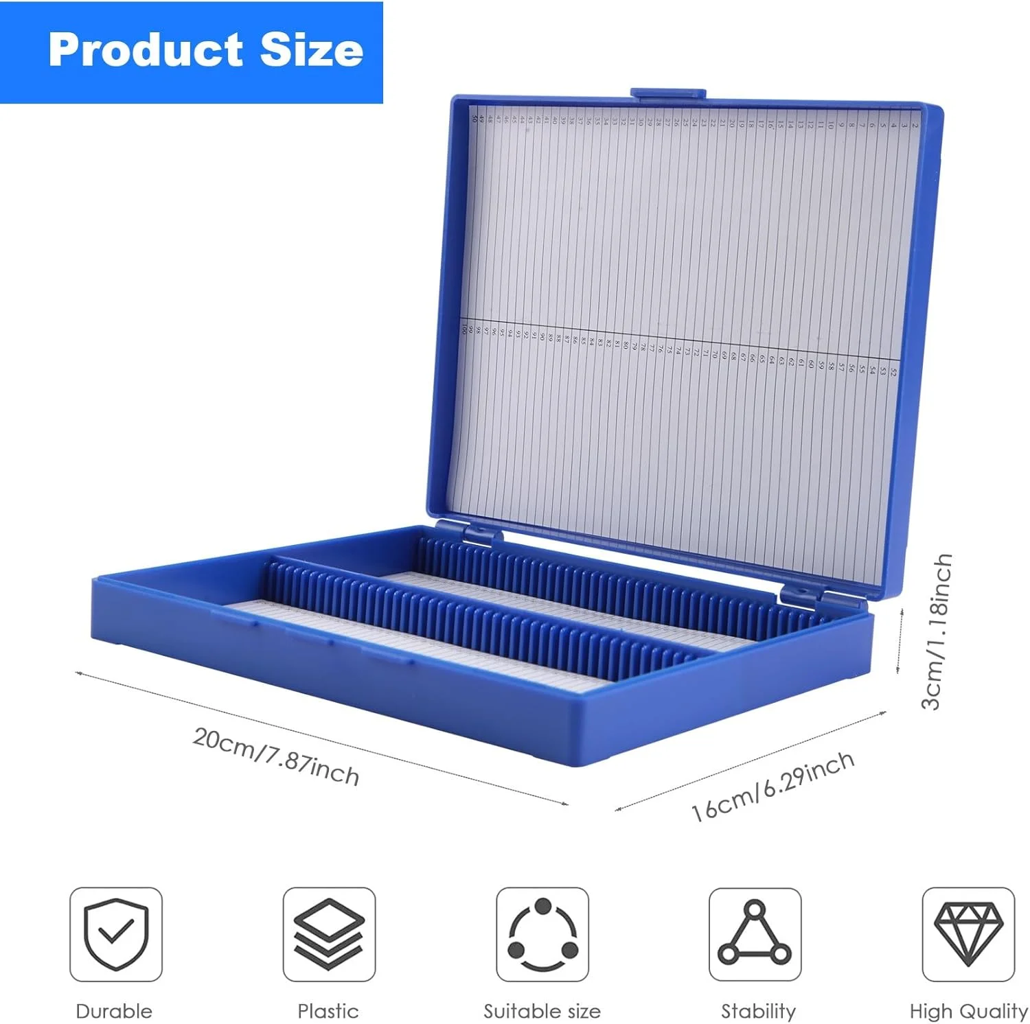 جعبه مستطیلی پلاستیکی رویال مناسب برای نگهداری 100 اسلاید میکروسکوپ