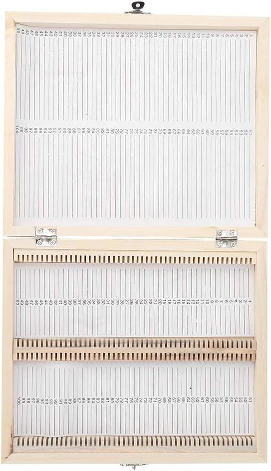 جعبه نگهداری اسلاید میکروسکوپ چوبی دست ساز 100 عددی، مناسب برای نگهداری نمونه ها با قفل و لولای فلزی