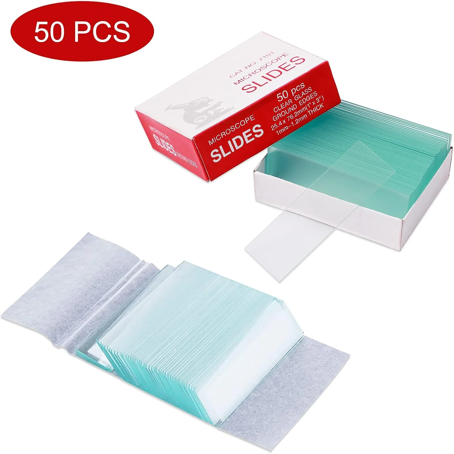 کیت اسلایدهای میکروسکوپ خالی از پیش تمیز شده 丨 50 عدد اسلاید میکروسکوپ شیشه ای لبه دار و 100 عدد ست لامل مربع شیشه ای برای علوم آزمایشگاهی